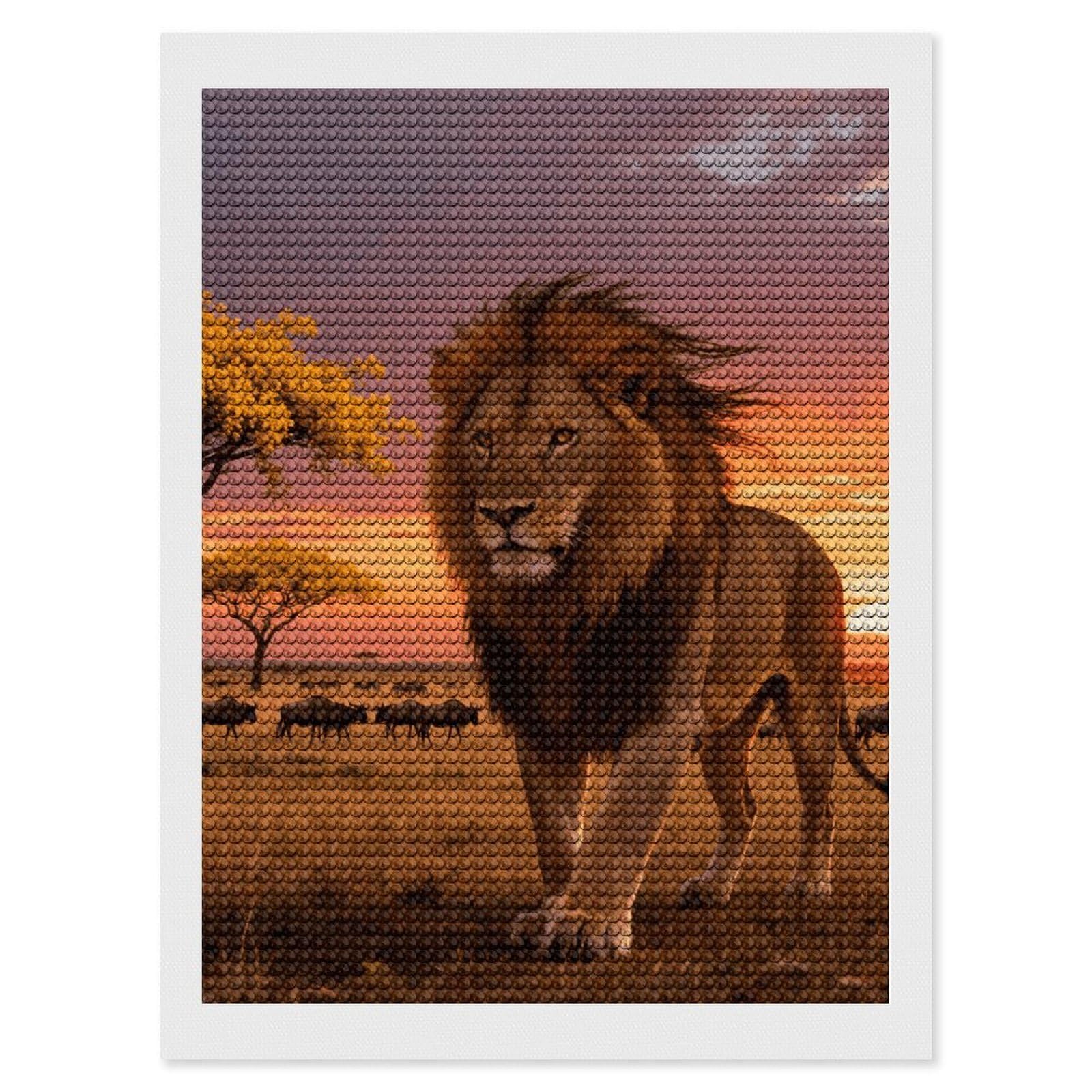 DWVTSLH Prairie Lion Diamond Painting Kits for Adults, Personalized Diamond Photo Art Full Drill, DIY 5D Diamond Art Painting Kits for Beginners, Home Wall Decor 12"x16"