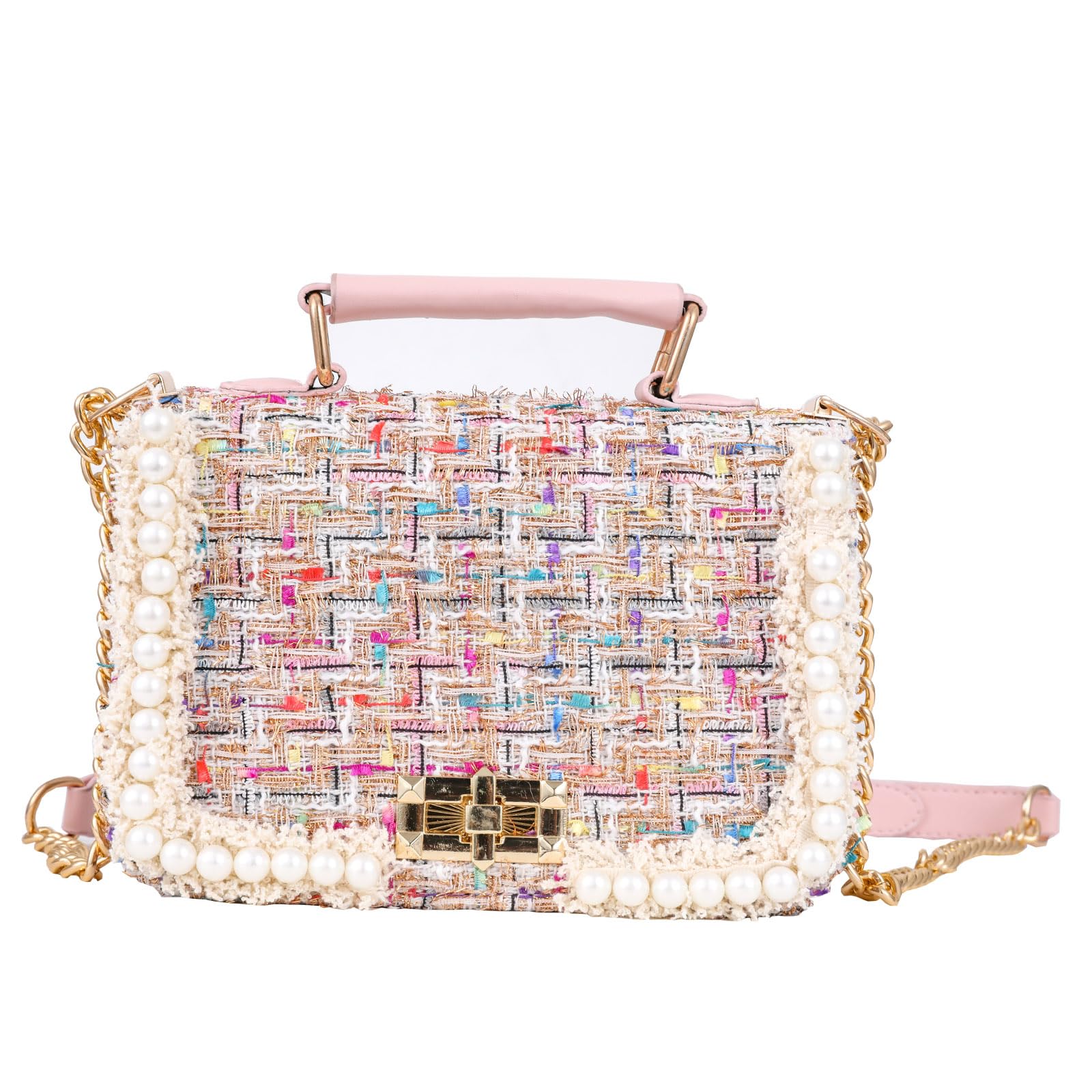 KERYHEBN Designer Crossbody Bags for Women Leather Quilted Shoulder Tweed Purses Clucth Small Top Handle Handbag Evening Bags (Pink1)