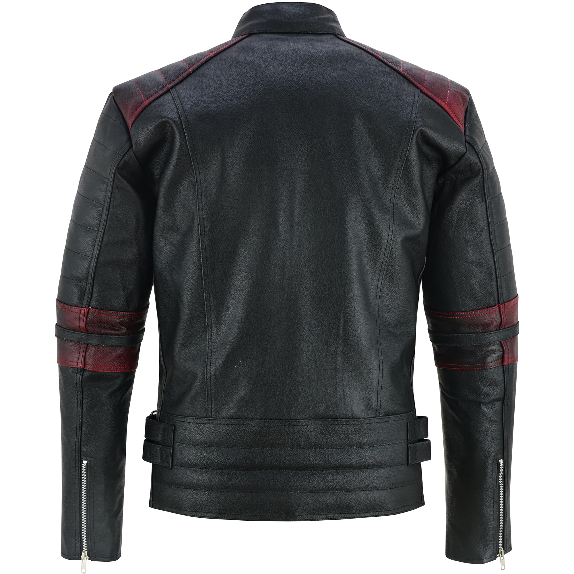 German Wear Leder Motorradjacke Oldschool Retro, Schwarz/Weiß