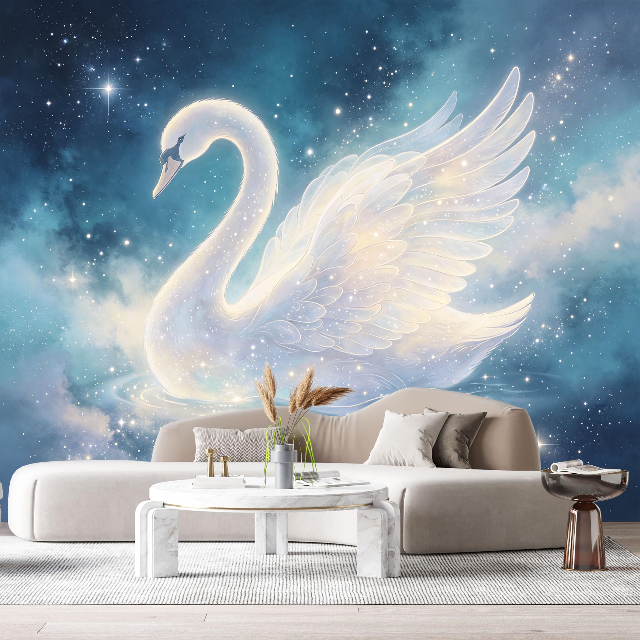 Custom Size Wall Murals Ethereal Swan Night Sky Galaxy Watercolor SelfAdhesiveWall Fabric Removable Wallpaper Wall Decor for Living Room Bedroom Bathroom