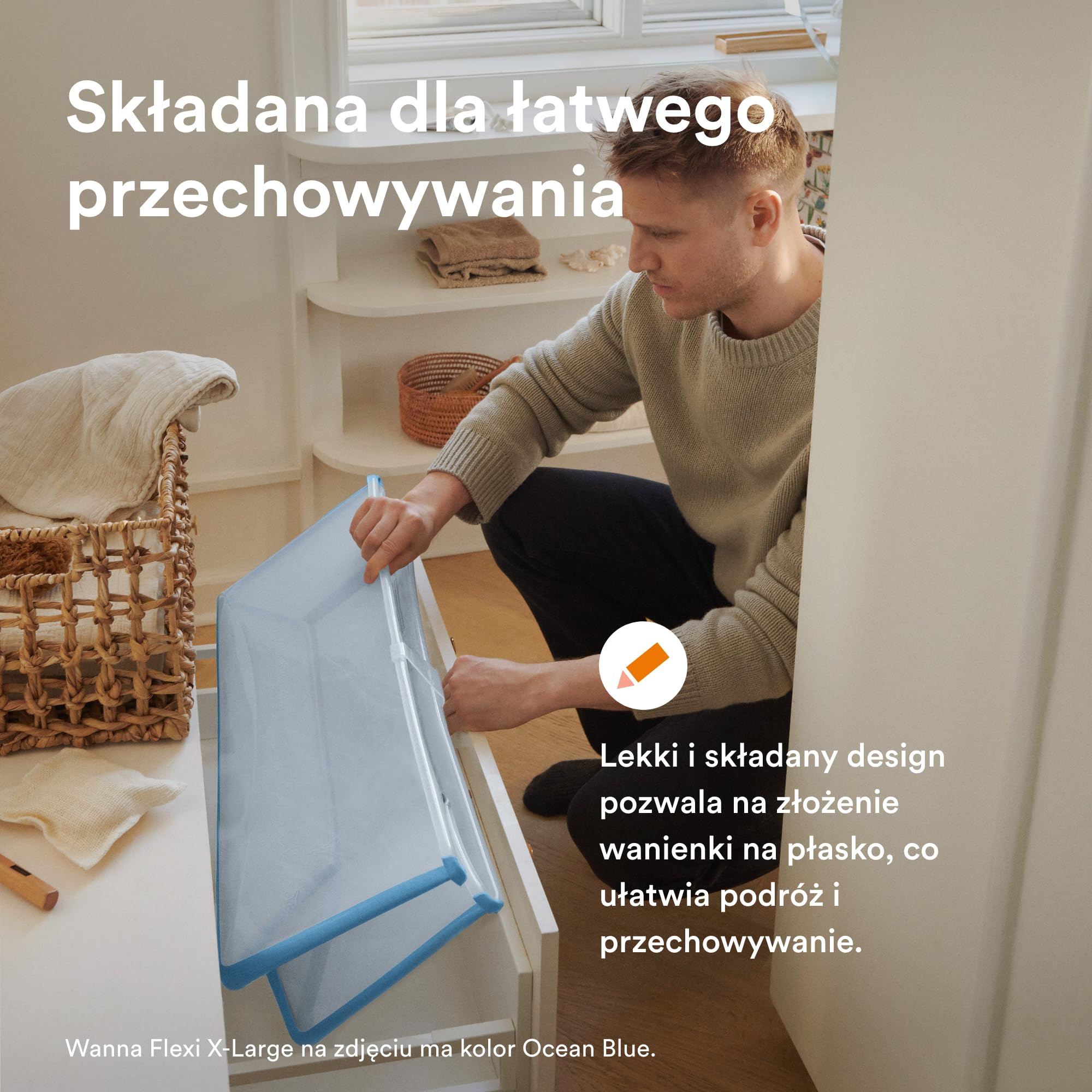 Wanienka Stokke Flexi X-Large, Biała - duża składana wanienka dla niemowląt - lekka i łatwa do przechowywania - wygodna w domu lub w podróży - idealna dla dzieci w wieku 0-6 lat