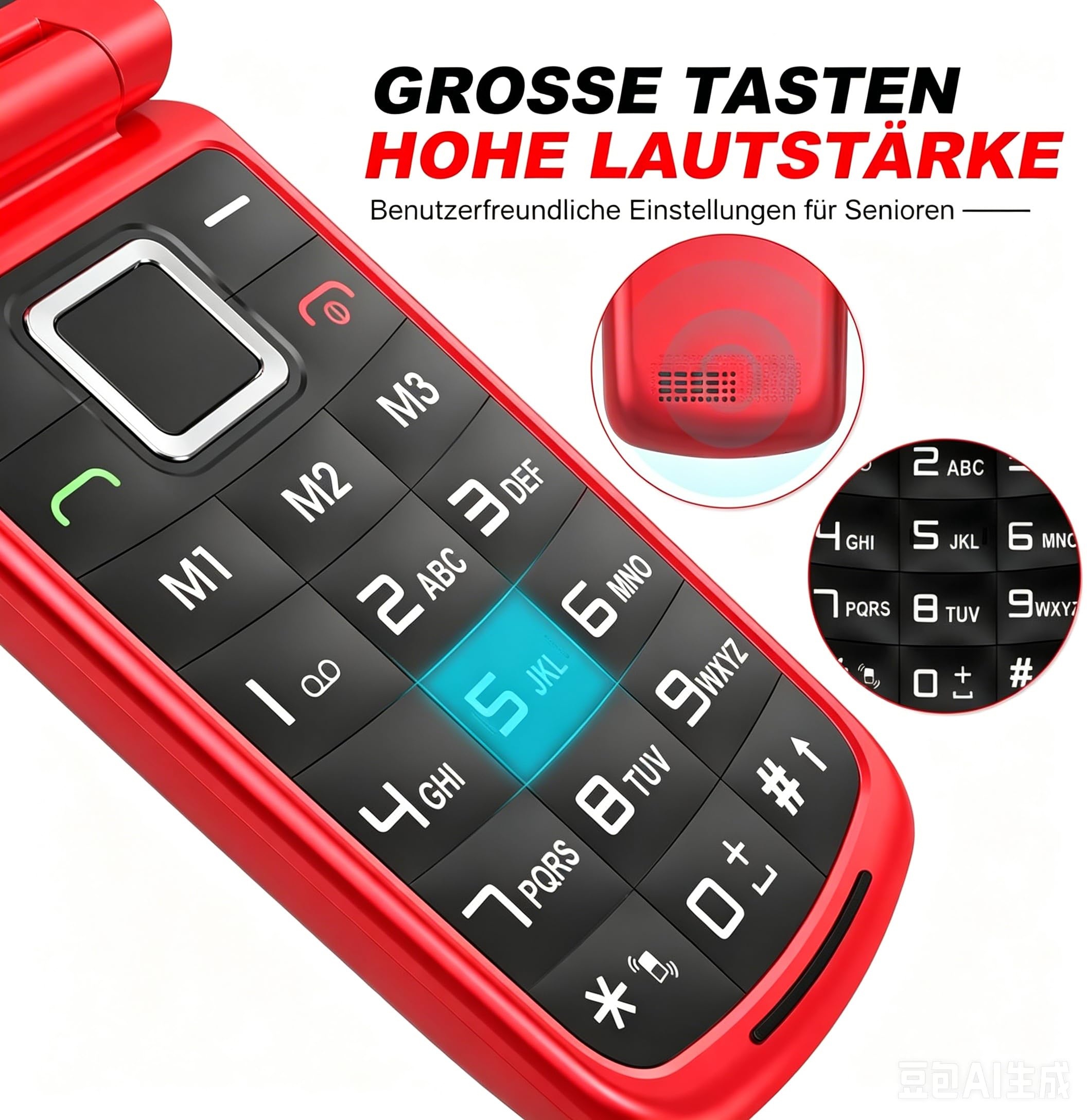 CHAKEYAKE Seniorenhandy Klapphandy ohne Vertrag, G380D GSM Handy mit Großen Tasten, 2.4"+1.77" Dual Display, SOS-Notruftaste, FM-Radio, 1000 mAh Akku, Ladestation