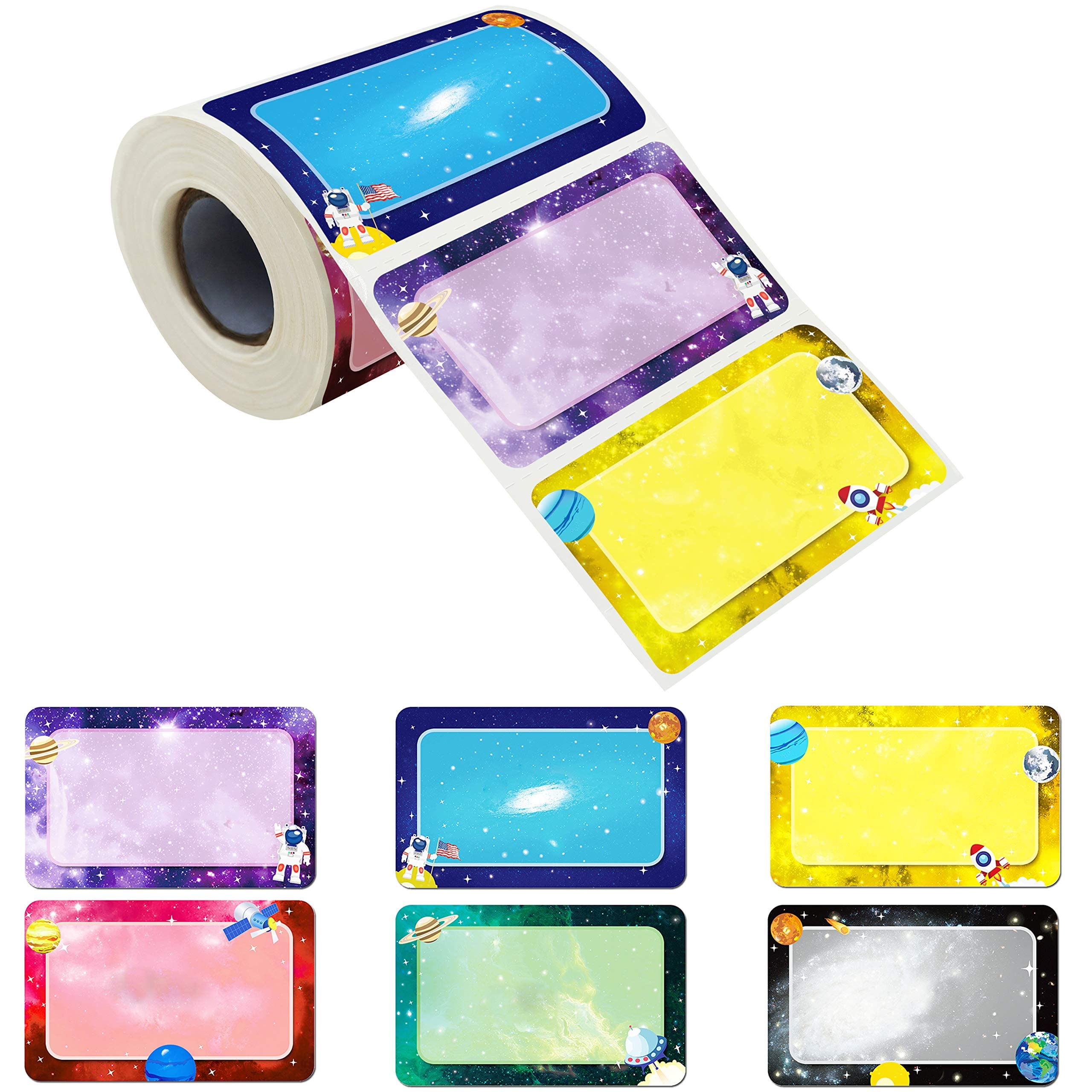 300 Pcs Name Tag Label Sticker Galaxy-Themed in 6 Designs with Perforated Line for School Office Home (3.5"x2.2" Each)