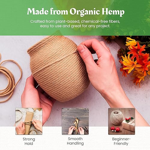 Miniatura 6 de Cordel de cáñamo para jardinería - Cordel para manualidades - Cordón de cáñamo orgánico natural para hacer joyería - Cordón fuerte y duradero para