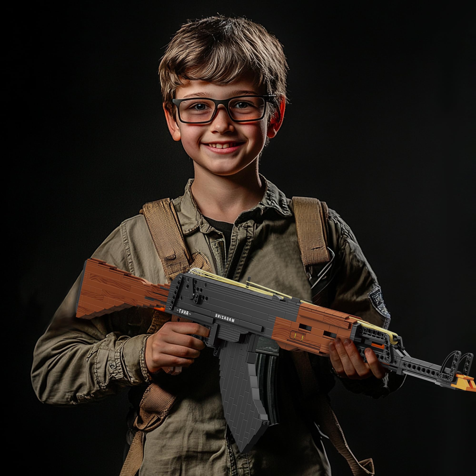 Building Block Gun for Adults, 1:1 AKM-47 Model Gun with Functional Rubber Band Shooting Mechanism, Collectible Gift for Military Weapon Toy Lovers,Educational STEM Toy Set for Boys Age 12+, 1166Pcs