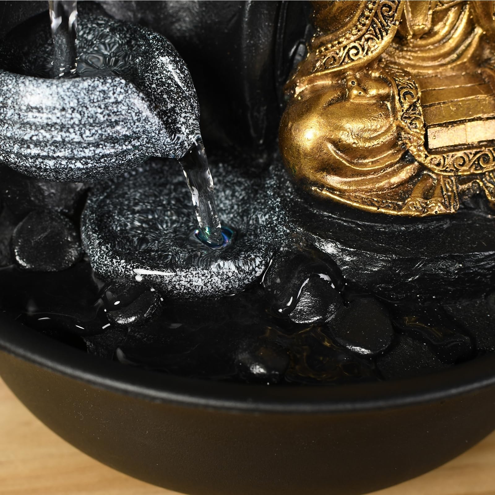 Zen Light Praya - Fuente para Interior con Bomba e iluminación LED,en Resina, Color Dorado