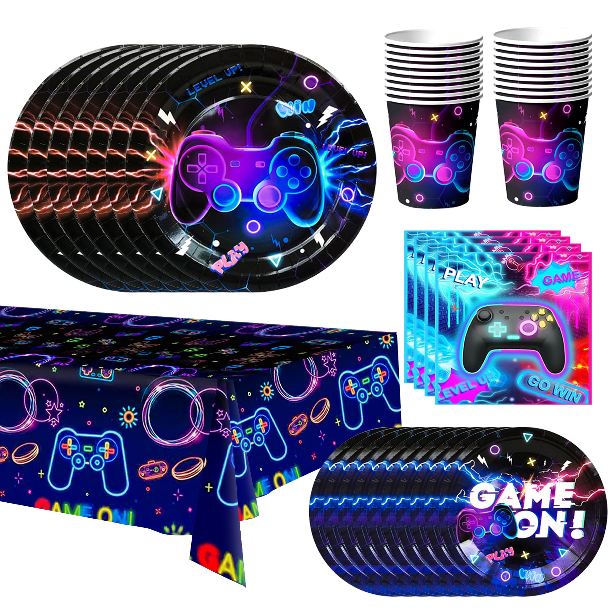 Vaisselle de Fête Jeu Vidéo, Fournitures de Fête D'anniversaire de Jeu - Assiettes Serviettes Nappe etc Vaisselle de Decoration Anniversaire Jeu Vidéo Décoration D'anniversaire Jeu Vidéo pour Garçons