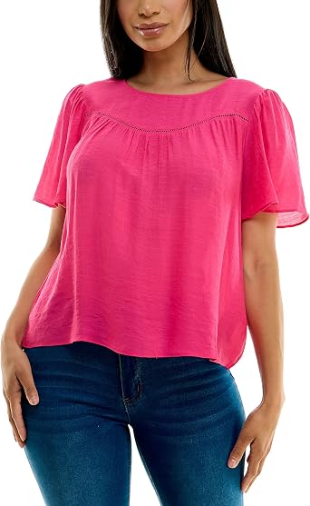 Nanette Lepore Womens Flutter Sleeve Top with Faggoting Details Shirt