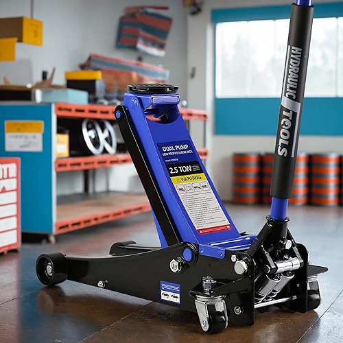 Miniatura 4 de Gato de piso de 2.5 toneladas, gato de piso de carreras de acero de perfil bajo con bomba de elevación rápida de pistones duales, gato de piso