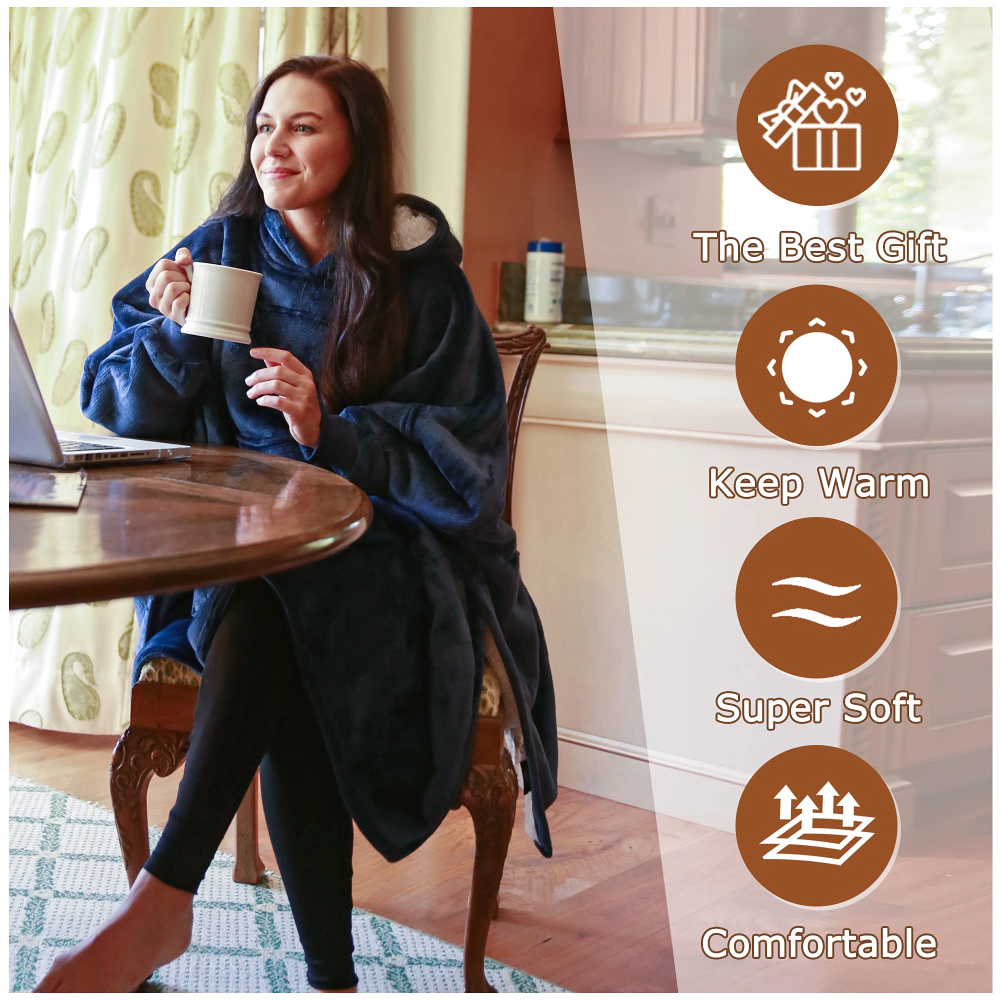 Manta Con Capucha De Perezoso, Manta Con Capucha PortáTil Para Adultos,SuéTer Con Capucha Y Guantes, Piyama Térmica De Invierno,Regalos De Navidad, Regalos De CumpleañOs Para Hombres Y Mujeres(Gris