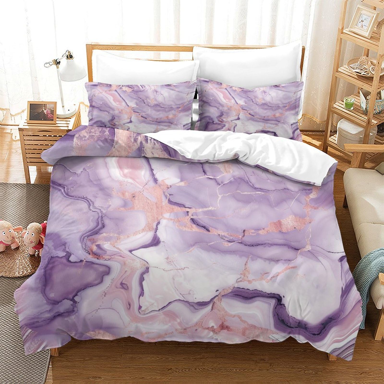 P1S9U7W5Y Marble Pattern 3D Printed Duvet Cover Set 3pcs Microfiber Abstract Bedding Set Double（200x200cm）