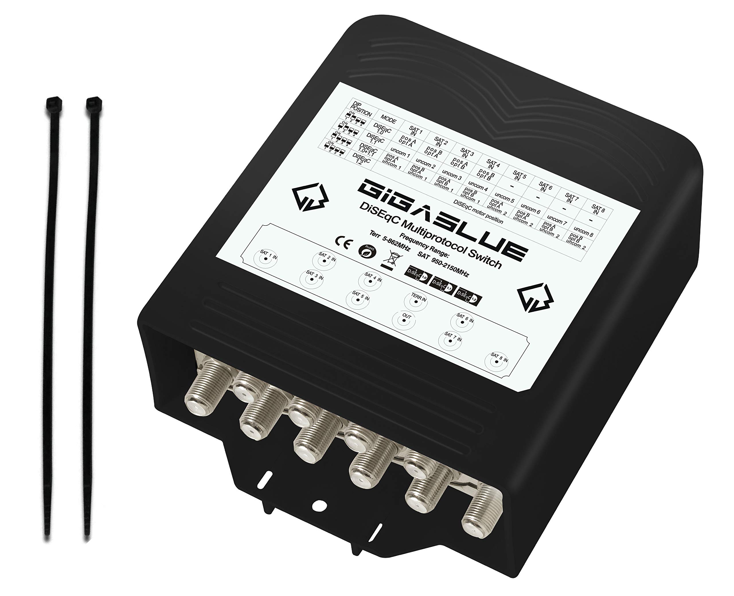 1 x DiseqC przełącznik Switch 8/1 z obudową chroniącą przed warunkami atmosferycznymi GigaBlue Ultra DiSEqC przełącznik 8X SAT LNB 1 x odbiornik/odbiornik do Full HDTV 3D 4K UHD 2X opaski kablowe