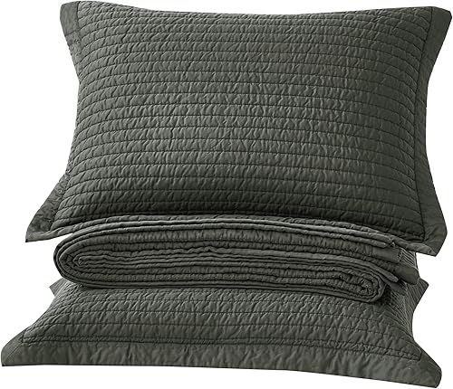 Miniatura 9 de Sterling Creek Juego de edredón 100% Tencel Lyocell tamaño Queen  Colcha de puntada gris pizarra, sedoso, suave, transpirable, 250GSM, relleno de