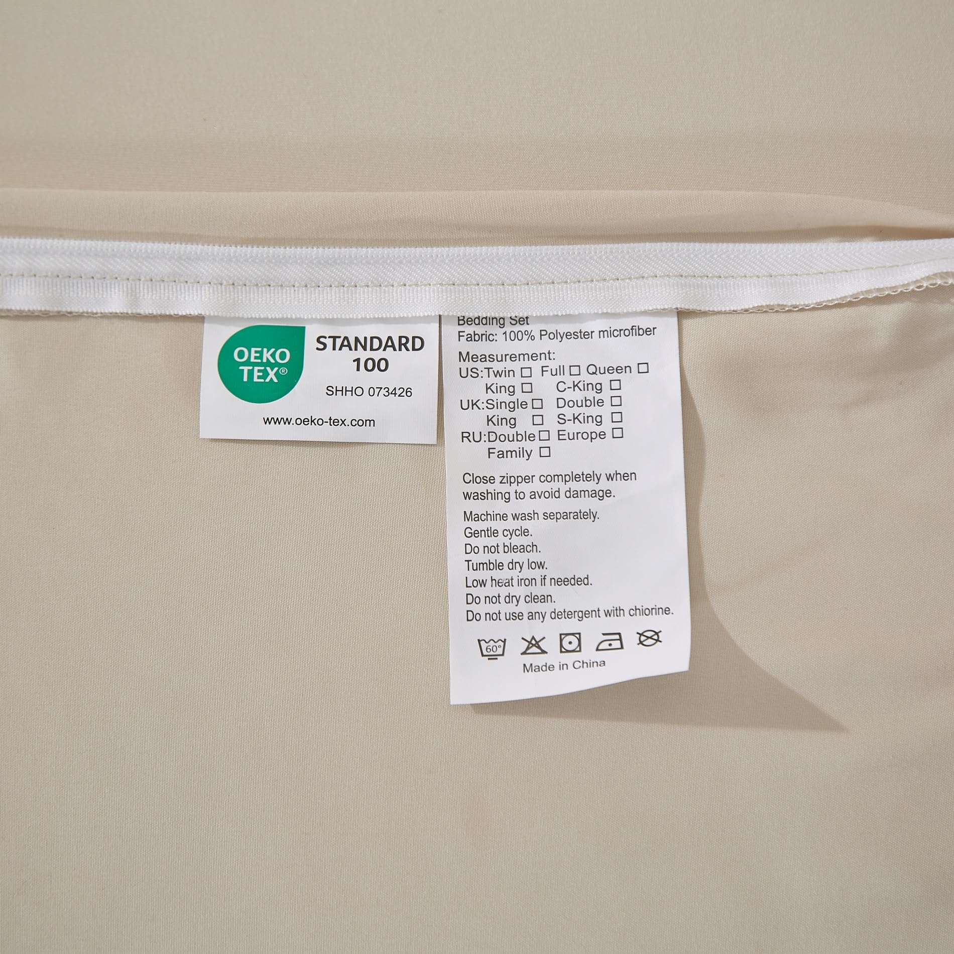 set di biancheria da letto in seersucker, 220 x 240 cm, beige a righe, stile moderno, 3 pezzi, in microfibra, morbido, traspirante, con copripiumino e 2 federe da 80 x 80 cm, con cerniera