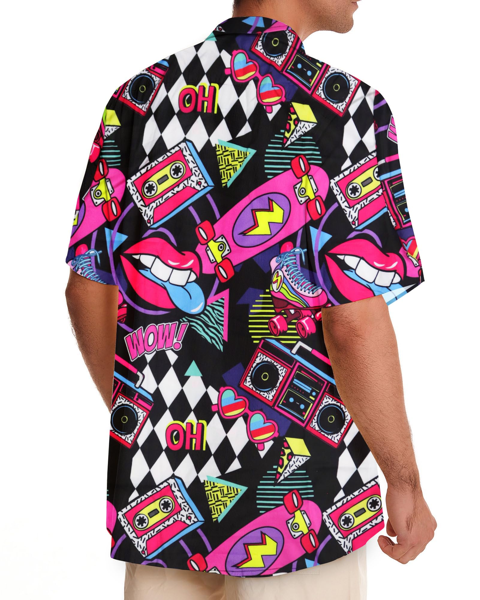 tiorhooe Chemise hawaïenne rétro des années 80 pour homme - Manches courtes - Boutonnière