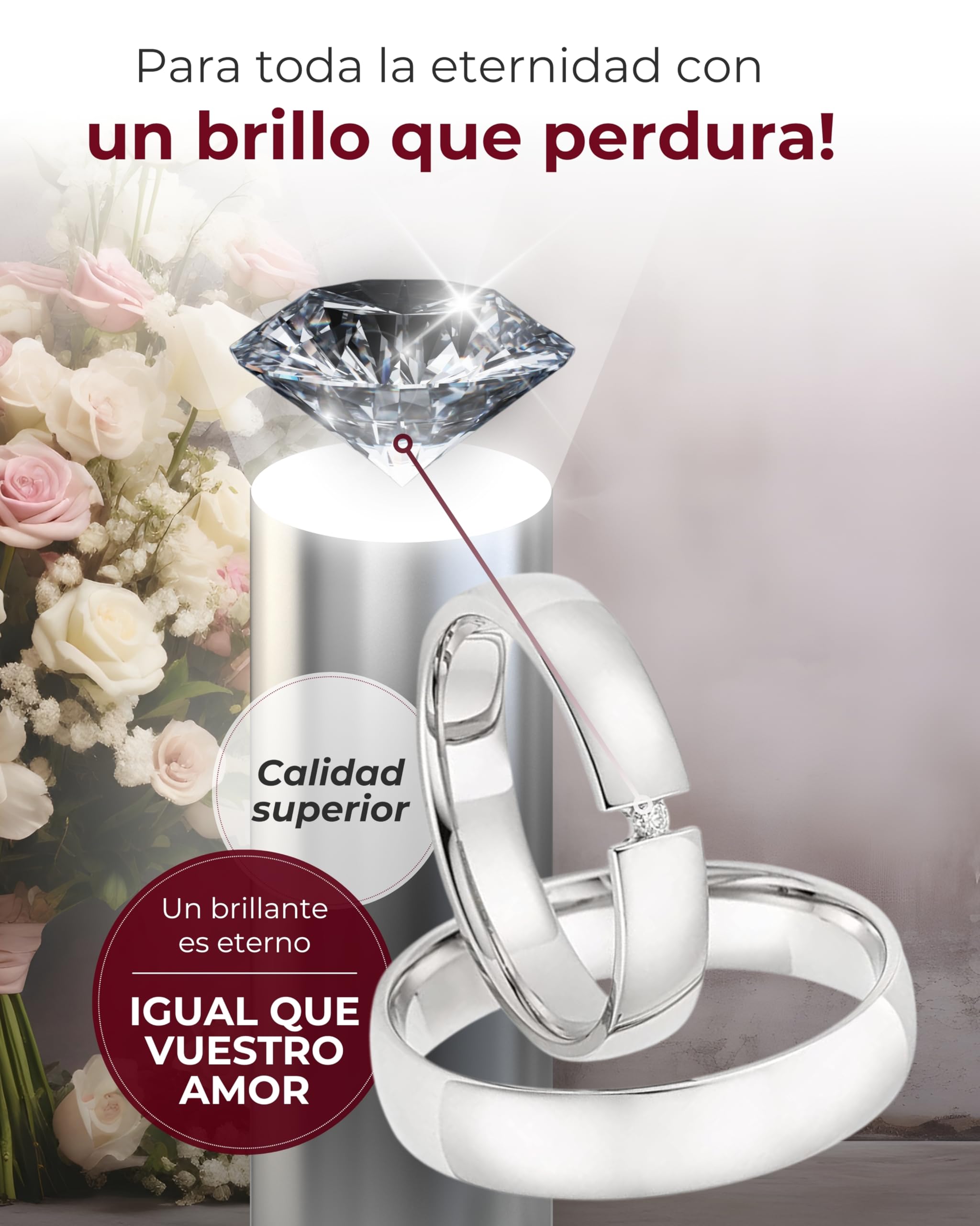 123traumringe 2 anillos de boda con brillante de plata 925 (diamante/grabado/cinta métrica y estuche).S91