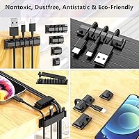 Vista 2 de ELII Kit de organización de cables de 327 piezas, 4 fundas para cables, 65 clips para cables con 13 soportes para cables, 25 rollos de correas Negro