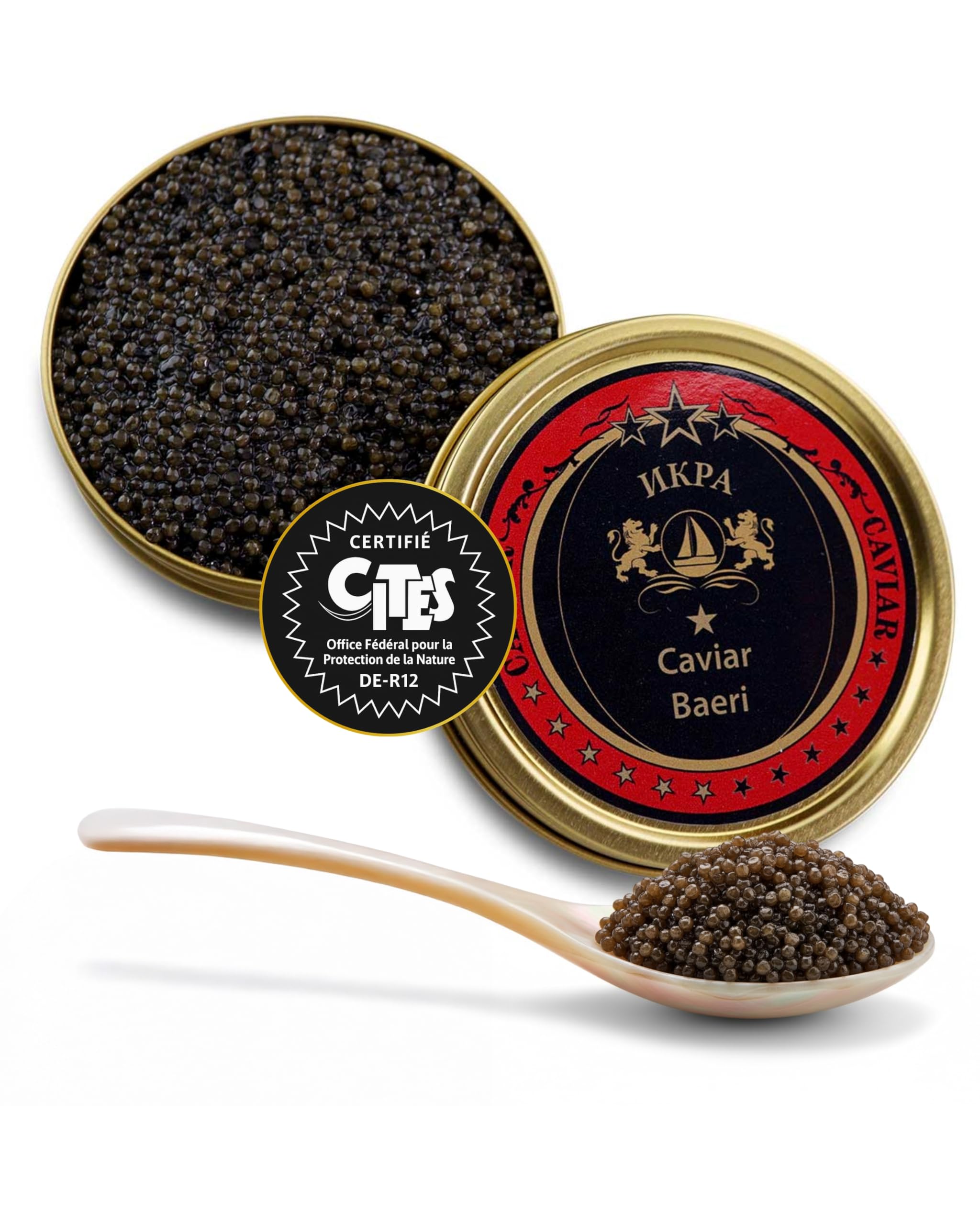 SEPEHR DAD CAVIAR Caviar Baeri d'esturgeon sibérien I 50 g à grains fermes et à l'arôme puissant I Riche en protéines et en oméga-3 I 100% durable, qualité supérieure et sans additifs