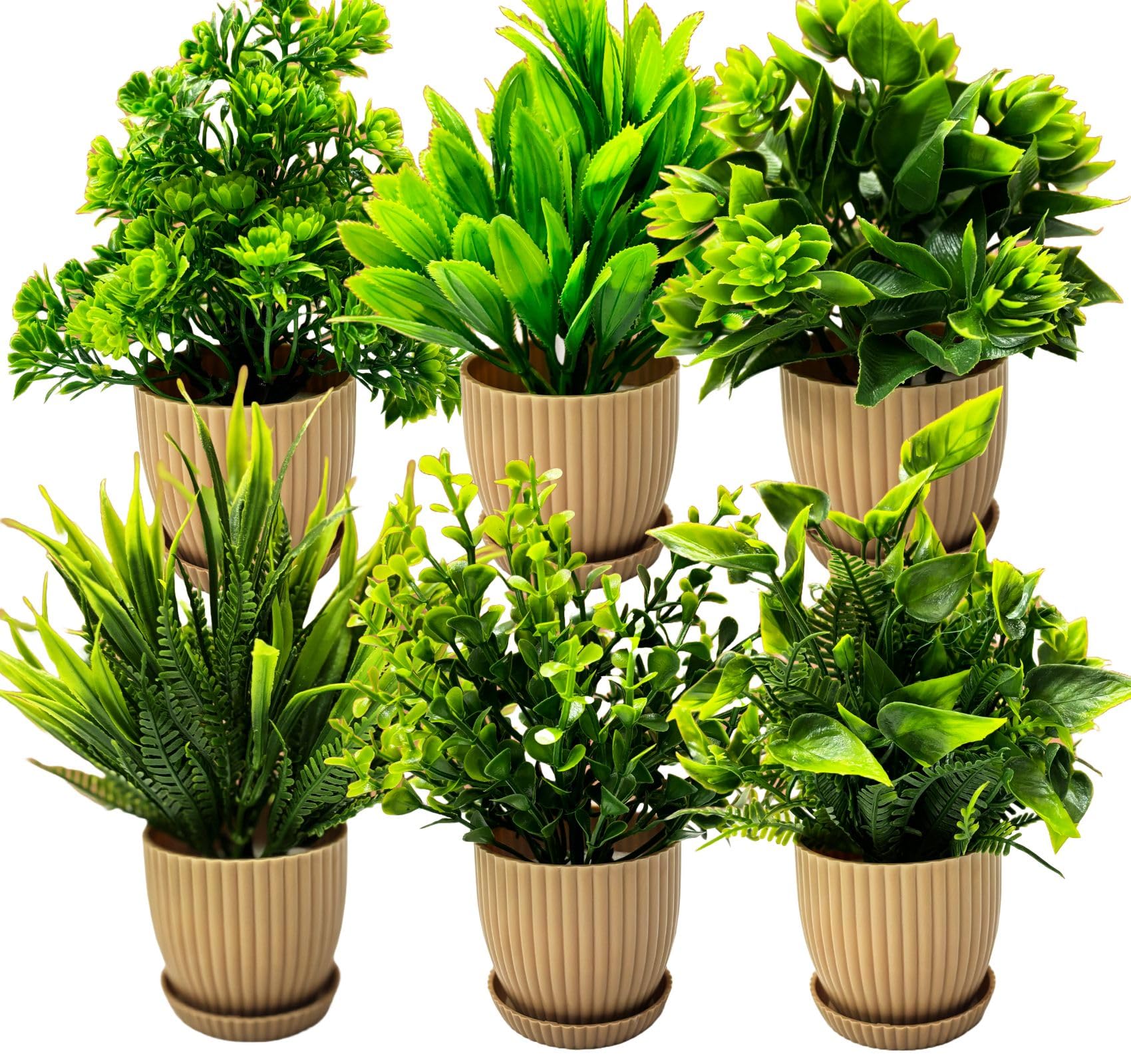 Dekorly 6 Packs Fake Plants Small, Mini Artificial Plants Indoor For Home Farmhouse Bathroom Shelf Décor (Height : 17Cm, Chocolate) - Plastic