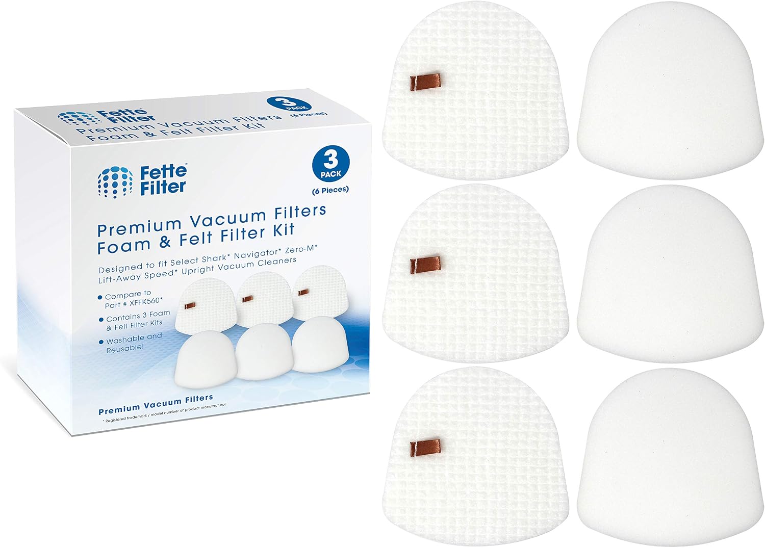 Fette Filter – Vacuum Filter Kit Compatible with Shark Navigator Zero-M Lift-Away Speed Upright Vacuum ZU560, ZU560C, ZU561, ZU562. Compare to # XFFK560 (Pack of 3)