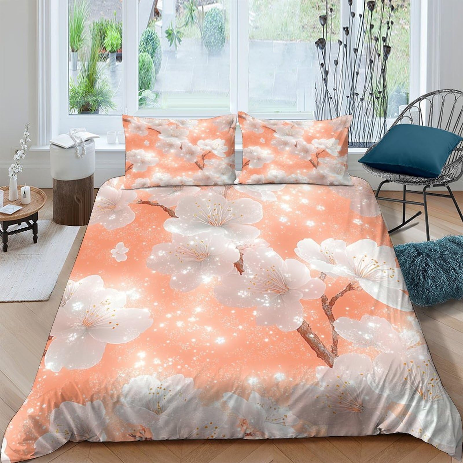 Ctjqhvkz Style-9 3D Printed Dreamy Cloud Fitted Sheet Microfiber Soft Orange Sky Mattress Cover Bedroom Decor Anti-Slip Washable Single（135X200cm）