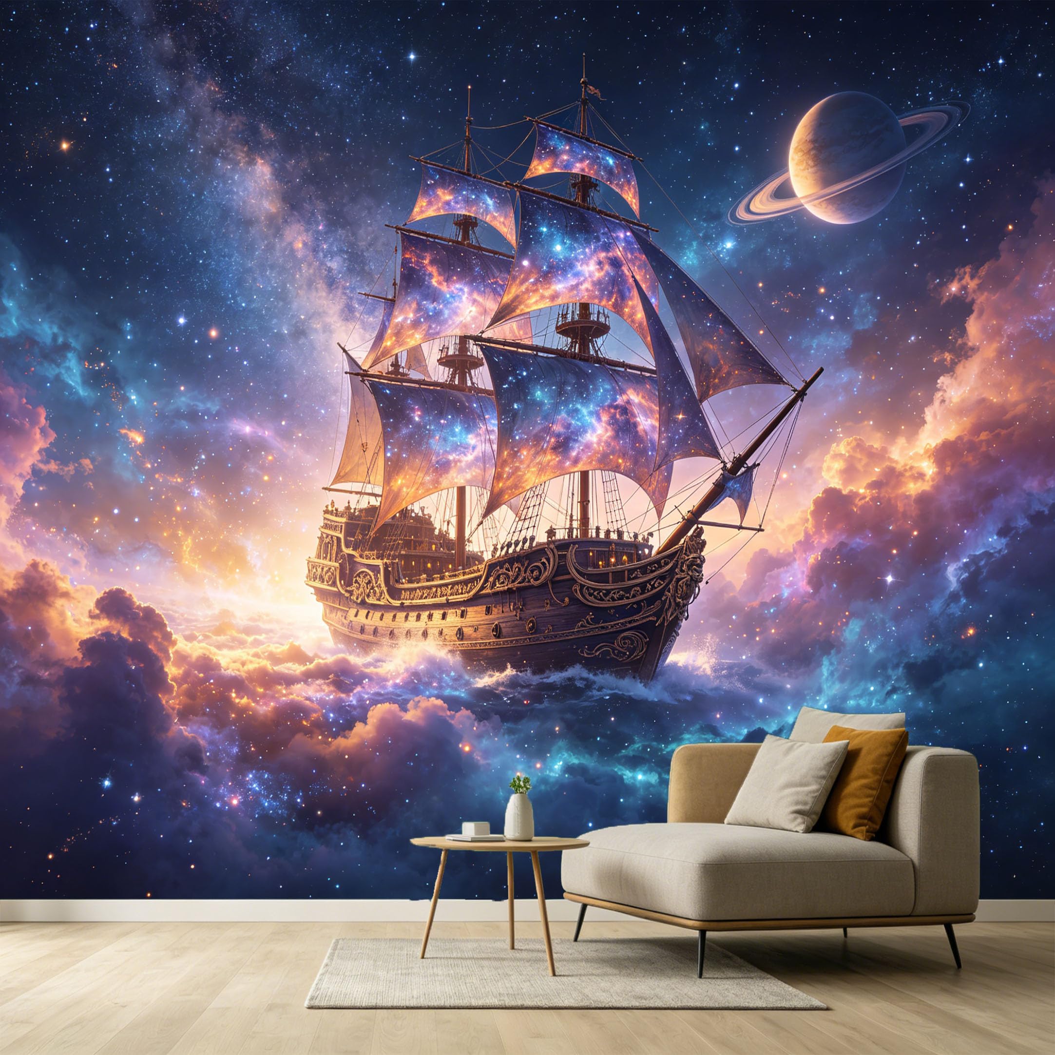 Custom Size Wall Murals Galaxy Sailboat Celestial Cosmic Abstract 3D SelfAdhesive Wall Fabric Removable Large Wallpaper for Photo Living Room Interior Decor Wall Art