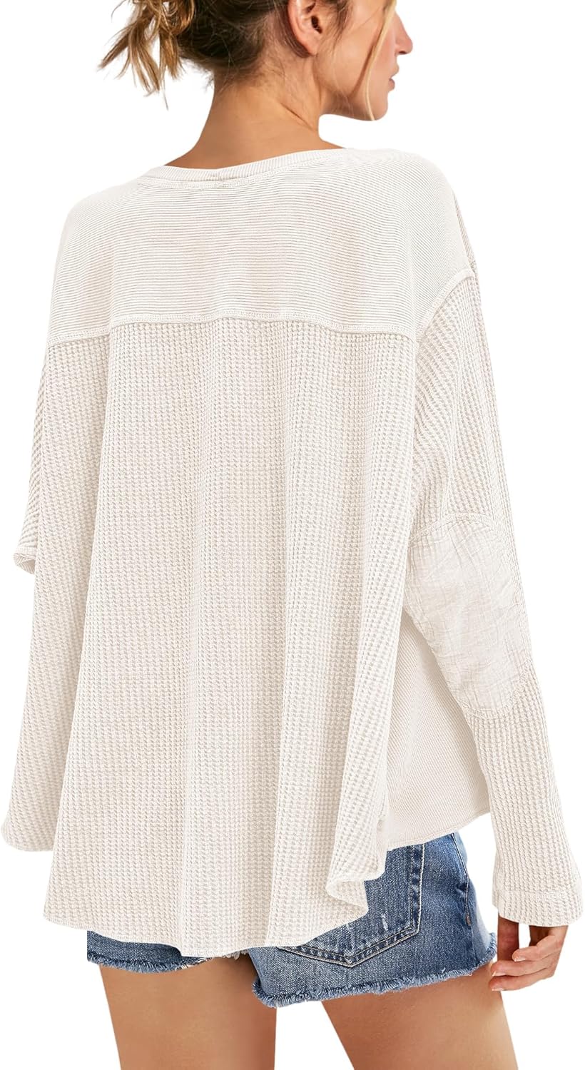 Yanekop Womens Waffle Knit Tops Long Sleeve Tunic Top Oversized T Shirts Crewneck Casual Pullover Fall Outfits 2025 - Image 5