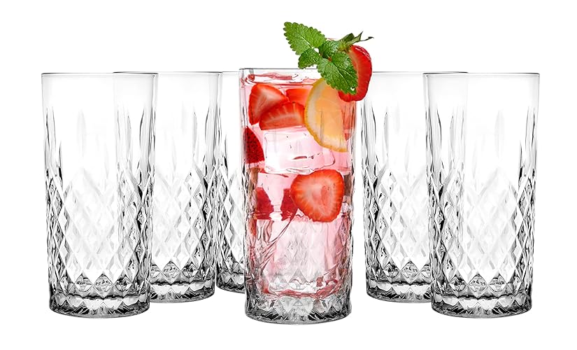 Glasmark Krosno Water Glasses Drinking Glasses Set Long Drink Cocktail Gin Water Long Drink Glasses Cocktail Glasses Dishwasher Safe Transparent with Crystal Effect 6 x 300 ml - Transparent