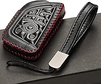 Vista 5 de Vitodeco - Funda de llave inteligente de cuero con llavero de cuero compatible para Chevrolet Corvette (modelos 2020 - 2026) - 7 botones, Negro/Rojo