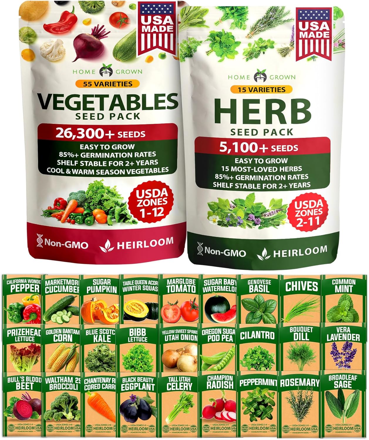 HOME GROWN 70 Variety Vegetable & Herb Seeds 32,000+ USA Non-GMO Heirloom Survival Seeds Garden Kit for Spring, Fall, Winter Indoor & Outdoor Planting Starter Set for Home Gardeners & Preppers - Thumbnail 2