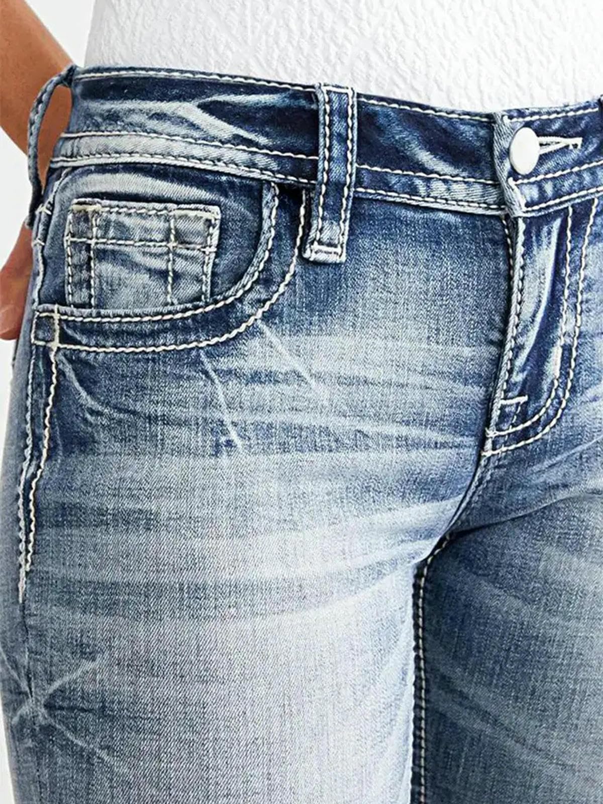 Jeans Donna da Tasca Ricamato Donna, Skinny alla Moda-Blu Scuro-XL