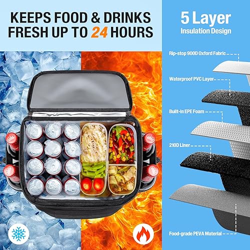 Vista 57 de Mochila térmica suave aislada a prueba de fugas, 30 latas, mochila térmica portátil para picnic, camping, playa, senderismo, barbacoa, almuerzo