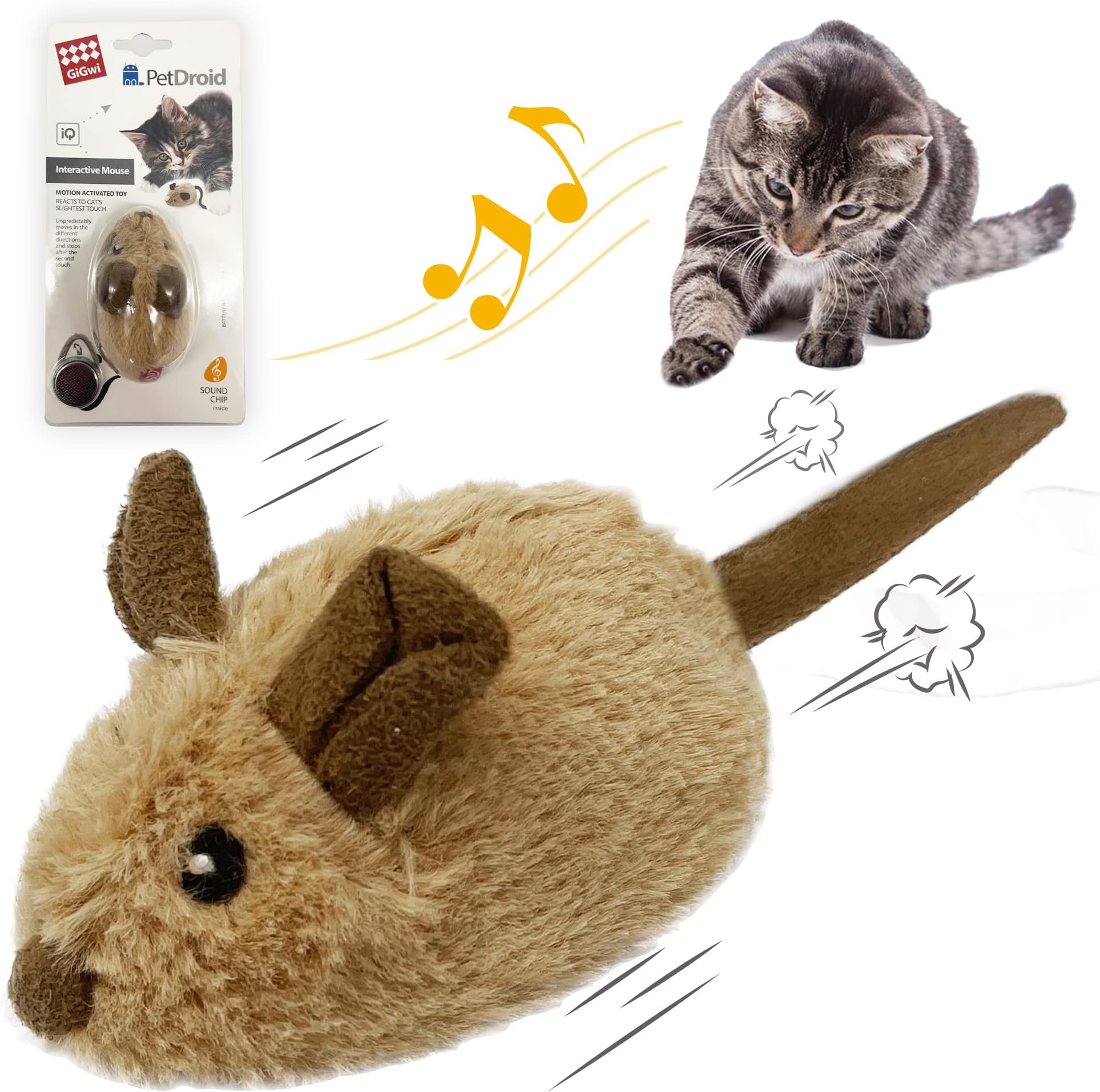 Interactive Cat Toy Mouse, Automatic Toys for Cats On The Move, Electronic Mice with Furry Tail, Automatic Whistling Cat Toys for Indoor Exercises