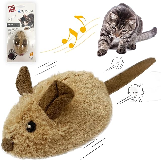 GiGwi Moving Cat Toy Mouse, Interactive Cat Toys Mice Electronic with Furry Tail, Automatic Squeaky Cat Toys for Kitten Indoor/Outdoor Exercise (Brown-Ear)