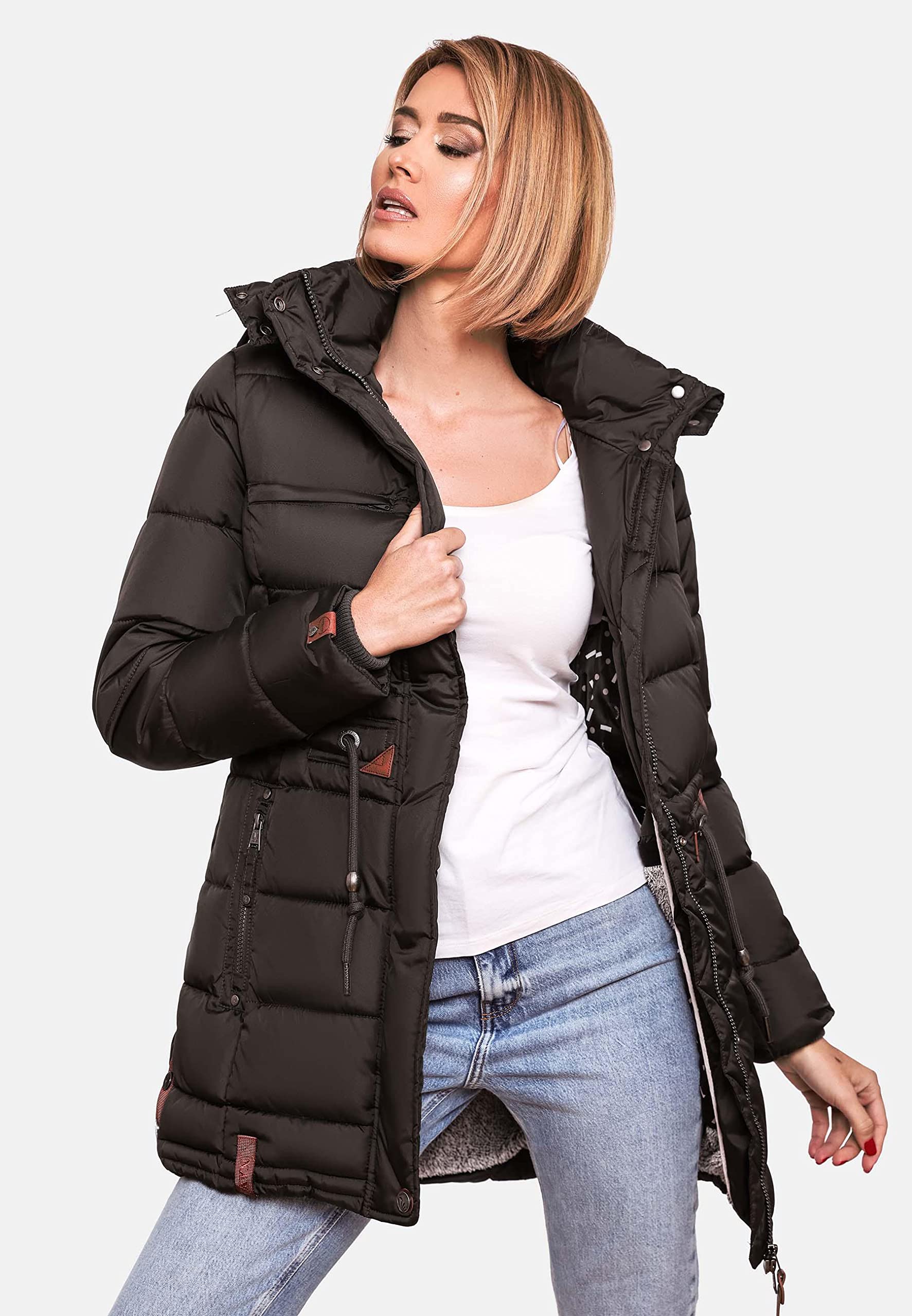 Navahoo Damen Wintermantel Steppmantel Winterjacke Kurzmantel warm gefüttert abnehmbare Kapuze Daliee XS-XXL