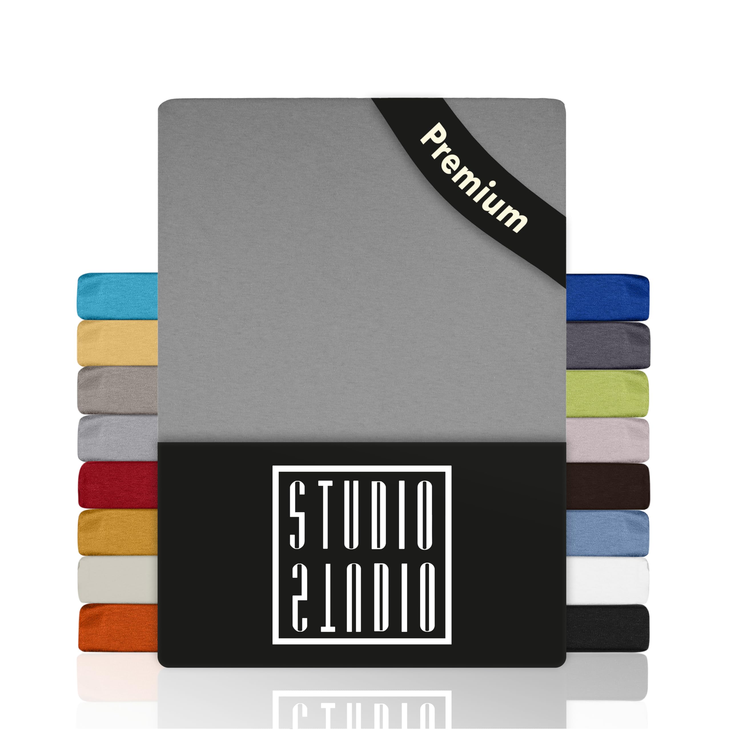 STUDIO Premium Fitted Sheet 180 x 200 cm, 180 x 220 cm, 200 x 200 cm & 200 x 220 cm - Jersey Fitted Sheet Made of 97% Cotton & 3% Elastane - Silver - Oeko-Tex Certified, Non-Iron - for Mattresses 15 — image 1