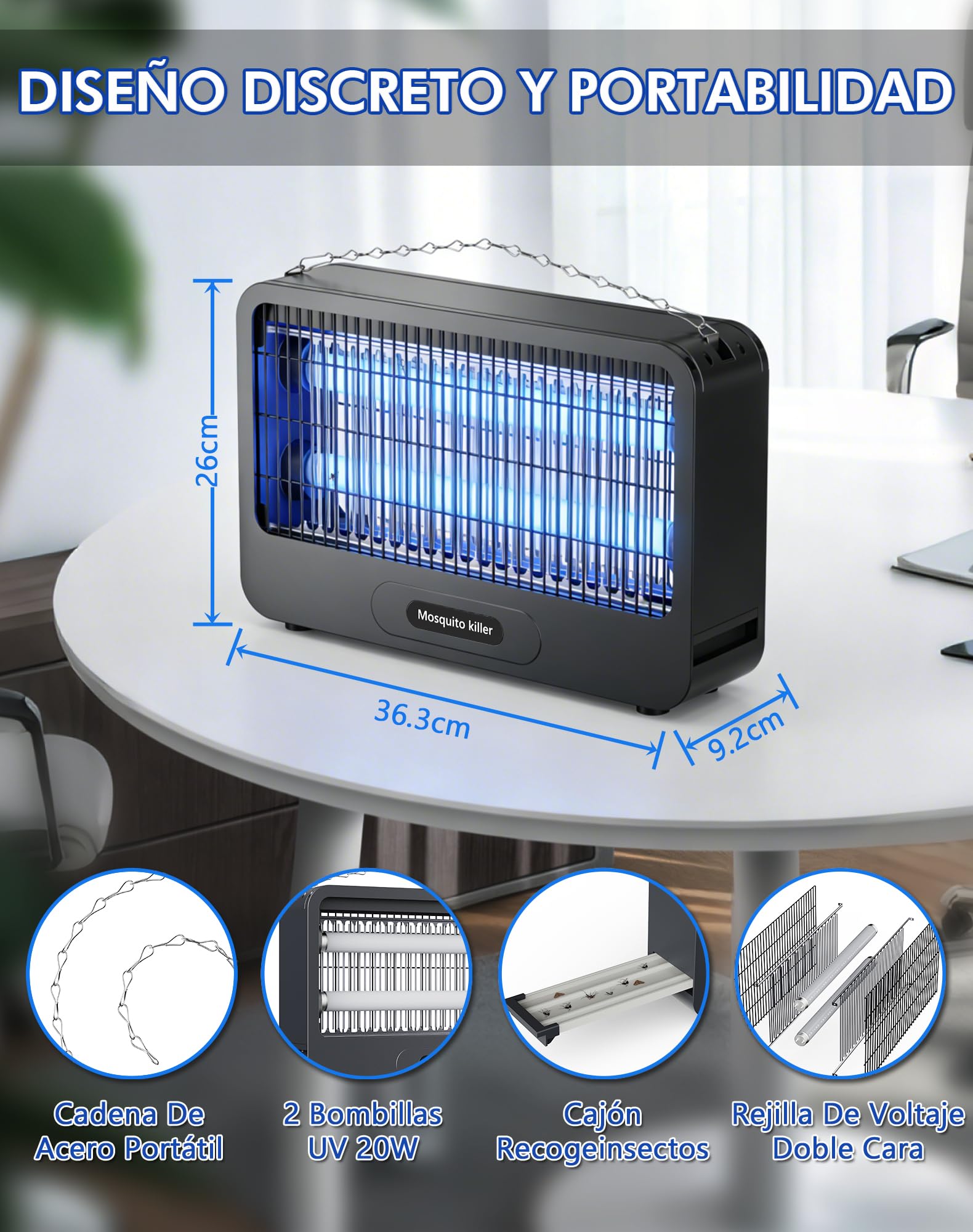 Lámpara Antimosquitos Exterior, 3500V 20W Mata Mosquitos Electrico, Lampara Mosquitos Silenciosa, Resistente al Agua IPX4, para Interior, Exterior, Cocina, Dormitorio, Jardín, Patio(100m²)