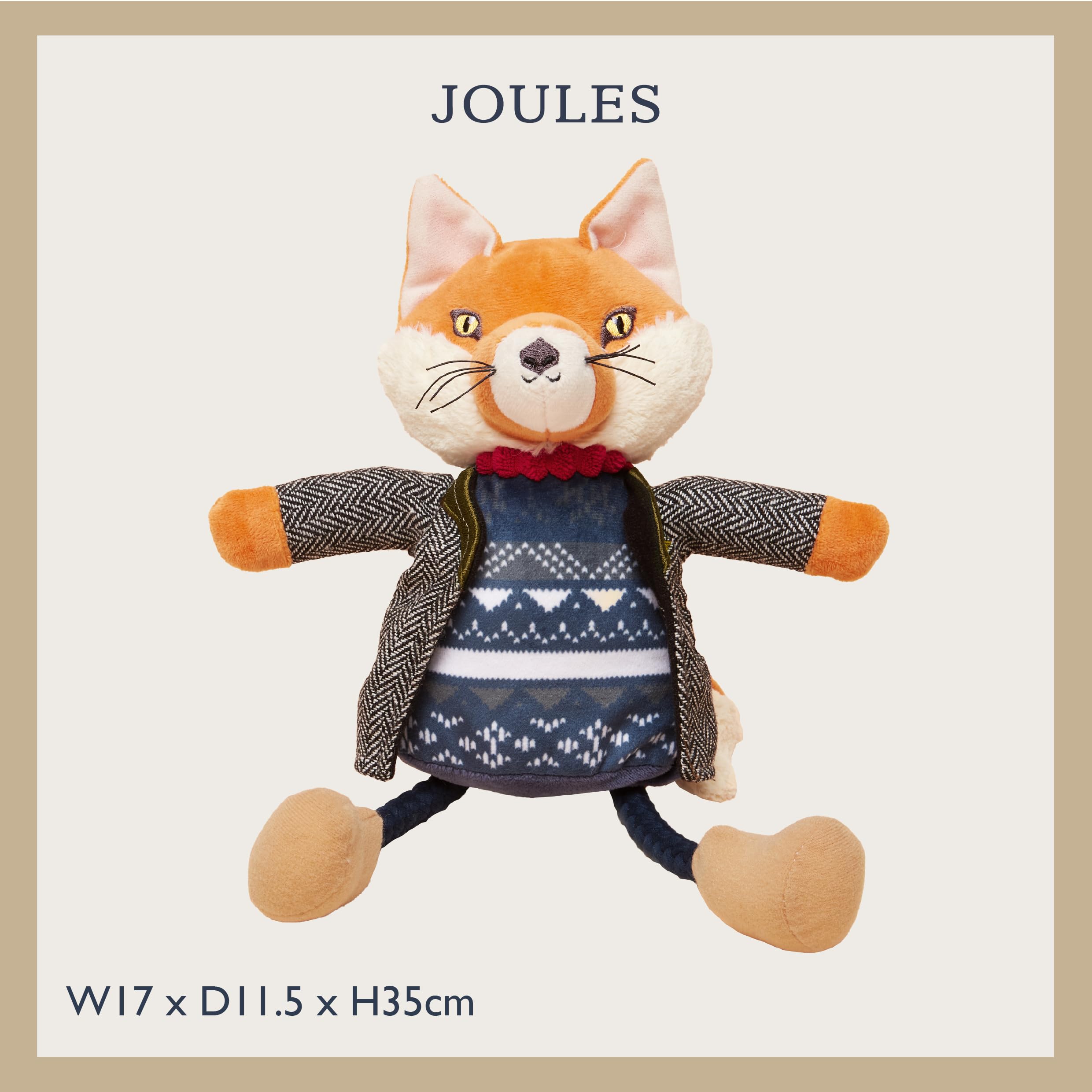 Rosewood x Joules Jonty Tweedy Fox Dog Toy, Soft Plush Fox with Rope Legs and Hidden Squeaker, Durable Double-Stitched Seams - Image 4