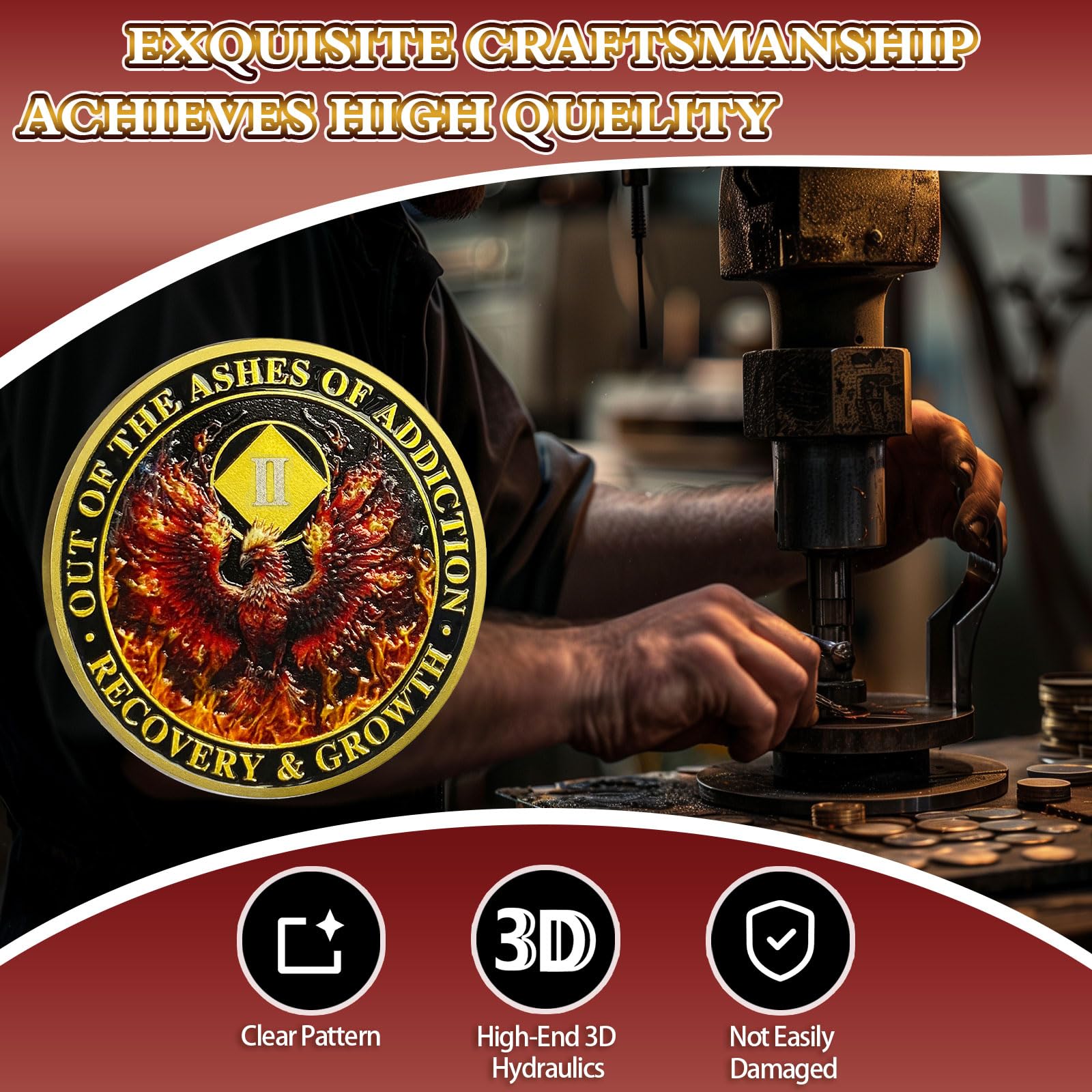 Phoenix 2 Year Nüchternheit Münze Flamme One Year Nüchternheit Chip NA Chips und Medaillon Narcotics Anonymous Chip AA Chip Recovery Jahrestag Token Nüchternheit Geschenke für Männer Frauen Narcotics