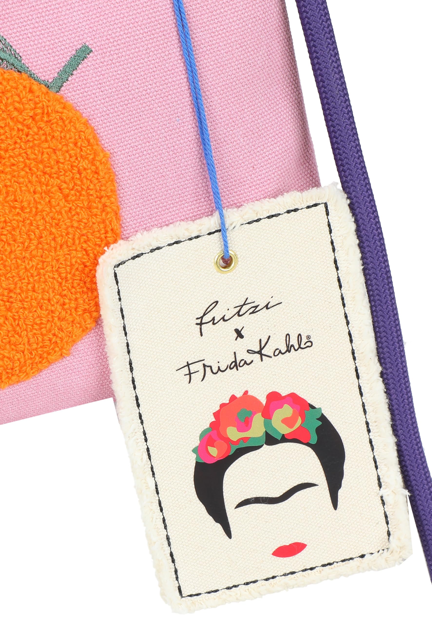 Fritzi x Frida Kahlo ME Limited Crossbody Tasche Damen Umhängetasche Canvas Reißverschluss Innenfach Steckfach Schultergurt Freizeit 17,5 x 24 x 1 cm – Lila, Türkis, Hellblau, Rosa, Olivgrün