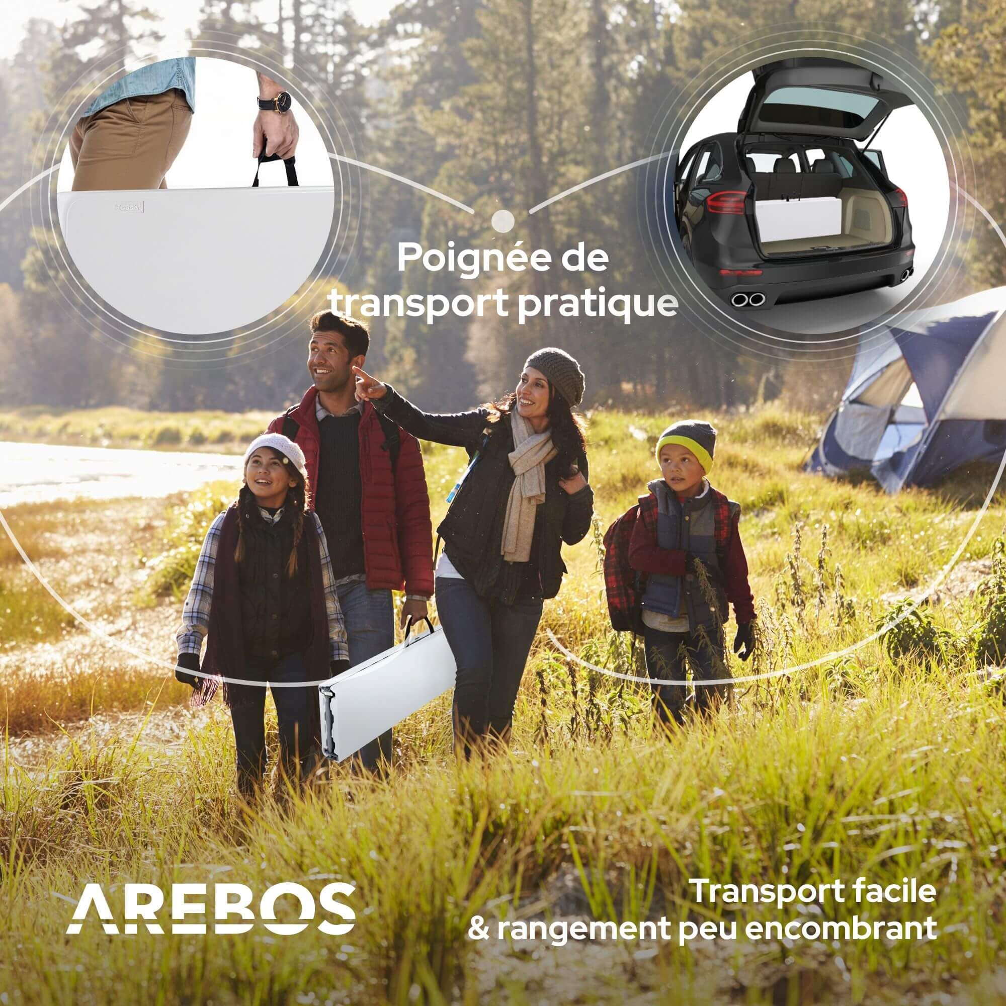 AREBOS Banc de Brasserie Pliable 2X | Bancs pliants 183 x 28 x 43 cm avec poignée de Transport | Banc de Jardin, Camping, fête | Ensemble 2 pièces Robuste | Blanc