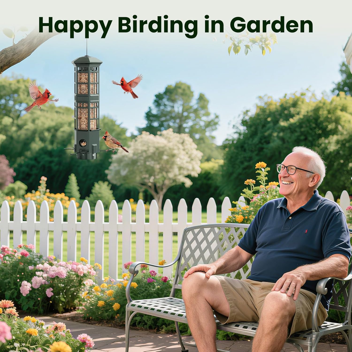 Squirrel Proof Bird Feeder for Outdoors, Chew-Proof & Weather Resistant, 3 Port, Gravity Spring Hanging Metal Bird Feeder, 3LB Large Capacity, Attract Wild Birds