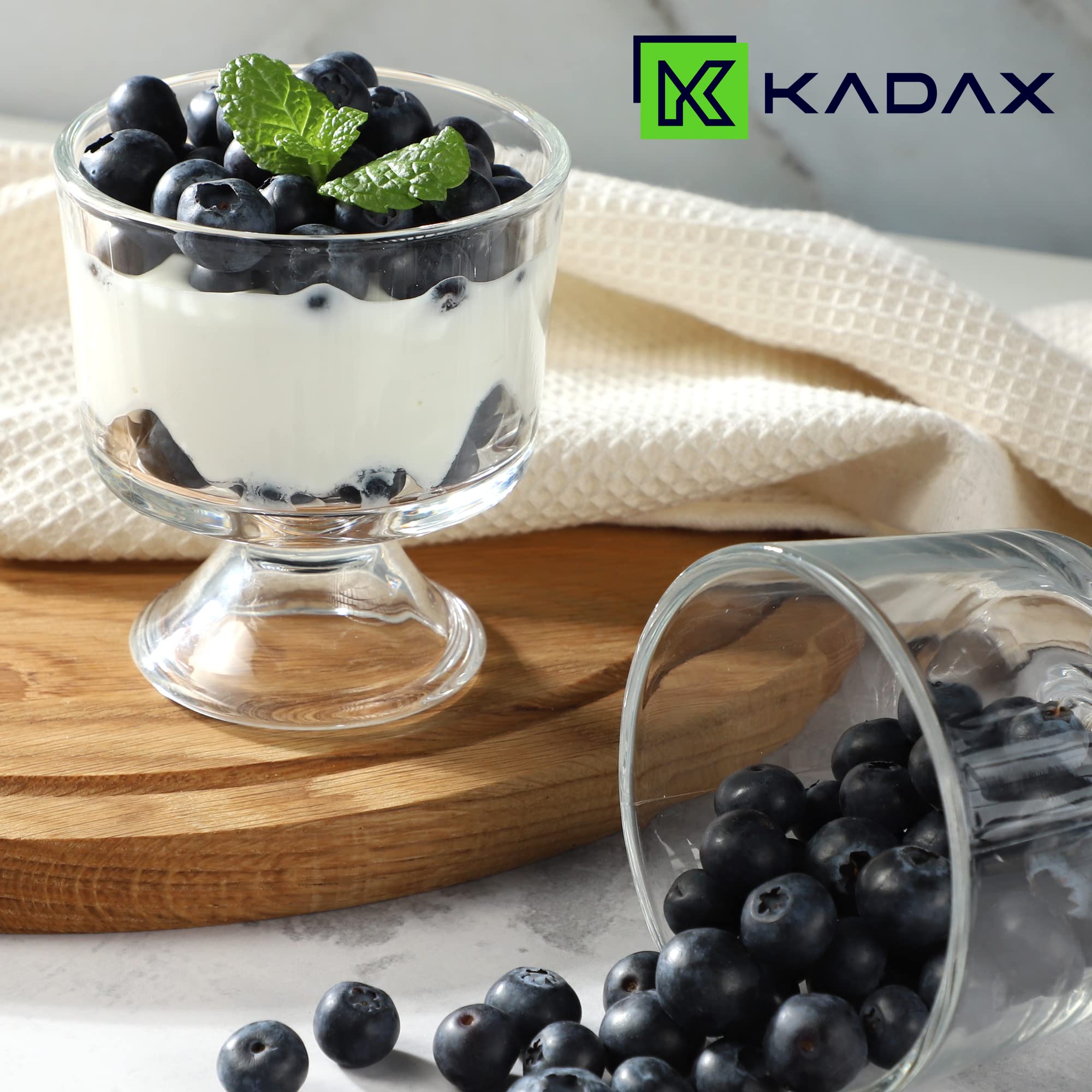 KADAX Copas de Helado de 280 ml, Vasos de Vidrio Transparente con Base Elegante para Postres, Copa de Cristal para Coctel de Marisco y Gambas (Juego de 12)
