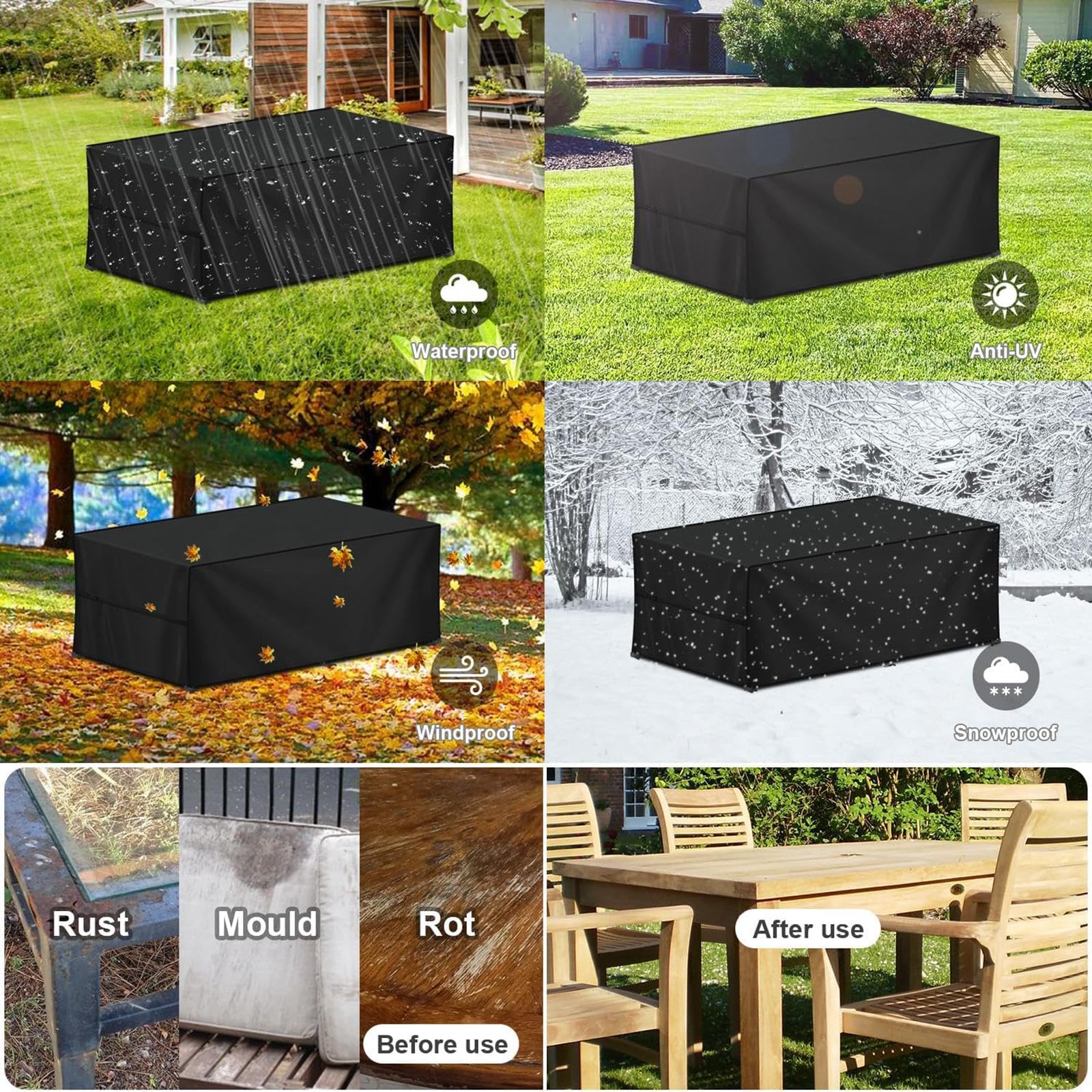 Housse Salon de Jardin Exterieur 310x140x90cm Housse Table de Jardin 420D Oxford Tissu Bache Salon de Jardin Imperméable Résistant à la Vent Pluie UV Déchirure Housse de Protection pour Mobilier