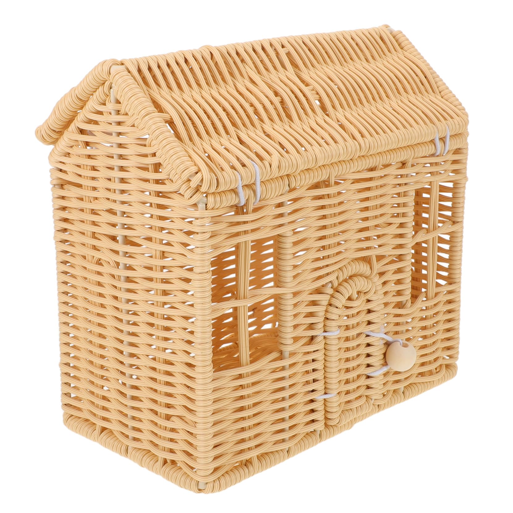 SOIMISS Cesta de Dulces Navideña Tejida Mano con Asa de Canasta de Casa de Ratán Imitación para Dulces y Regalos Decoración de Shower Canasta de Almacenamiento