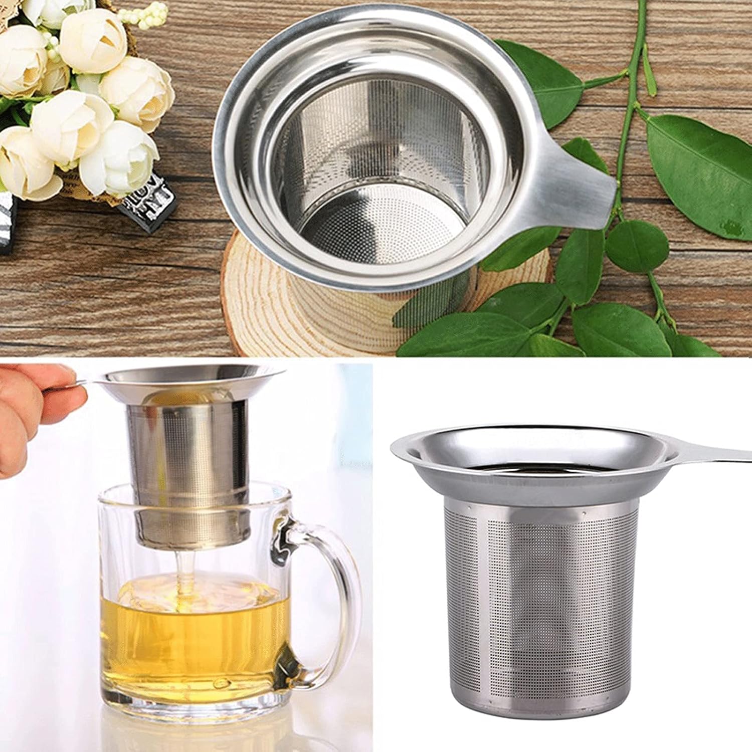 Tea Strainer， 304 Stainless Steel Reusable Tea Infuser Tea Strainer Teapot Loose Tea Leaf Spice Tea Filter Kitchen Accessories Handle Clip Filtering