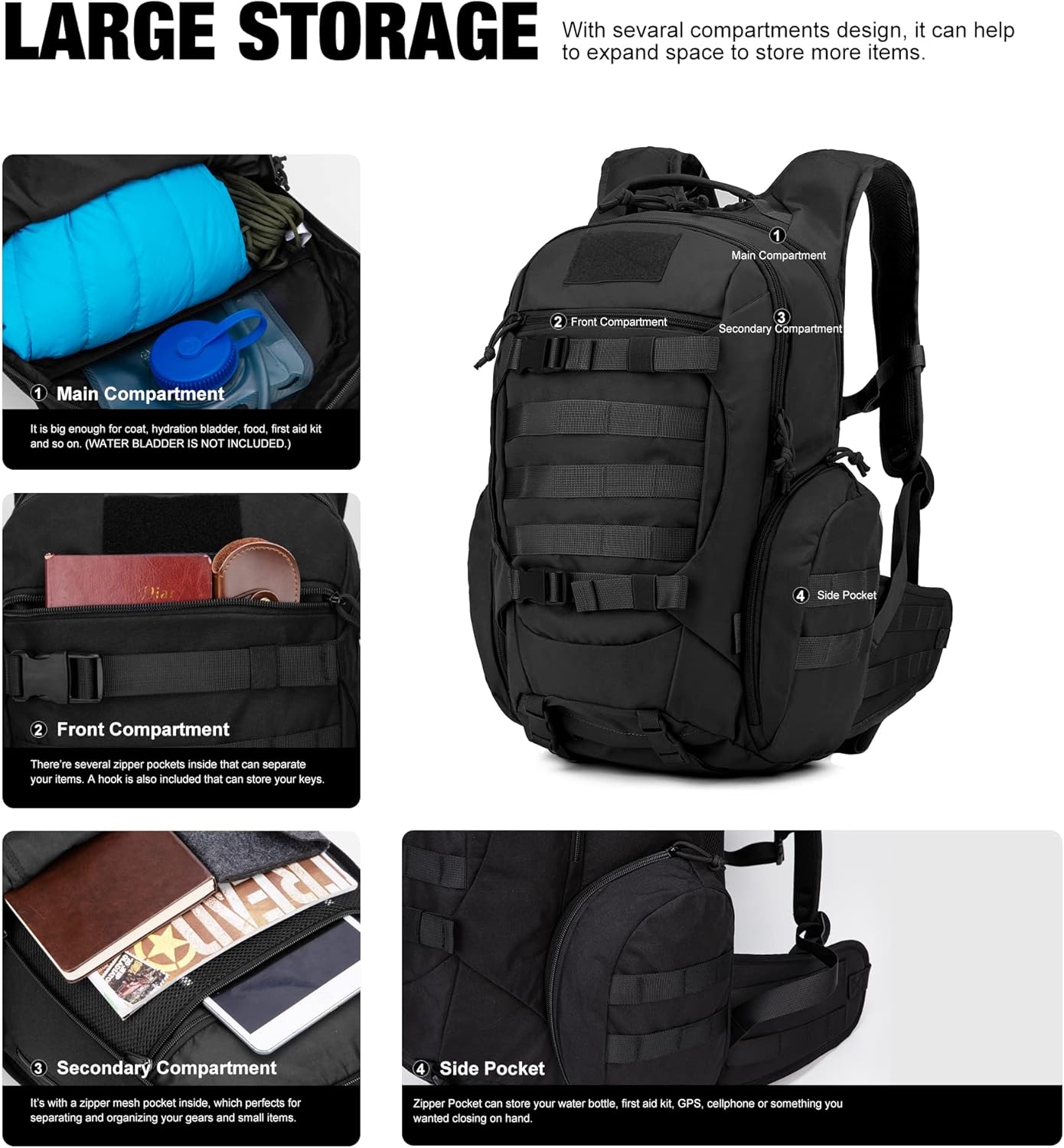 Mardingtop Military Tactical Backpack for Men,Molle backpack for Hiking,Motorcycle Backpack,28L EDC Backpack 28l-a Black
