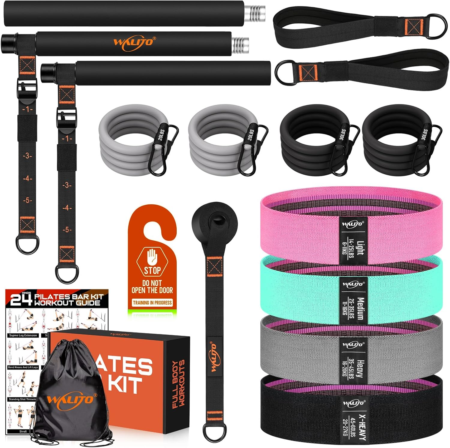 Pilates Bar Kit with Resistance Bands, 3-Section Multifunctional Yoga Pilates Bar with Metal Adjustment Buckle.Portable Pilates Equipment for Women & Men Full-Body Workouts at Home Gym