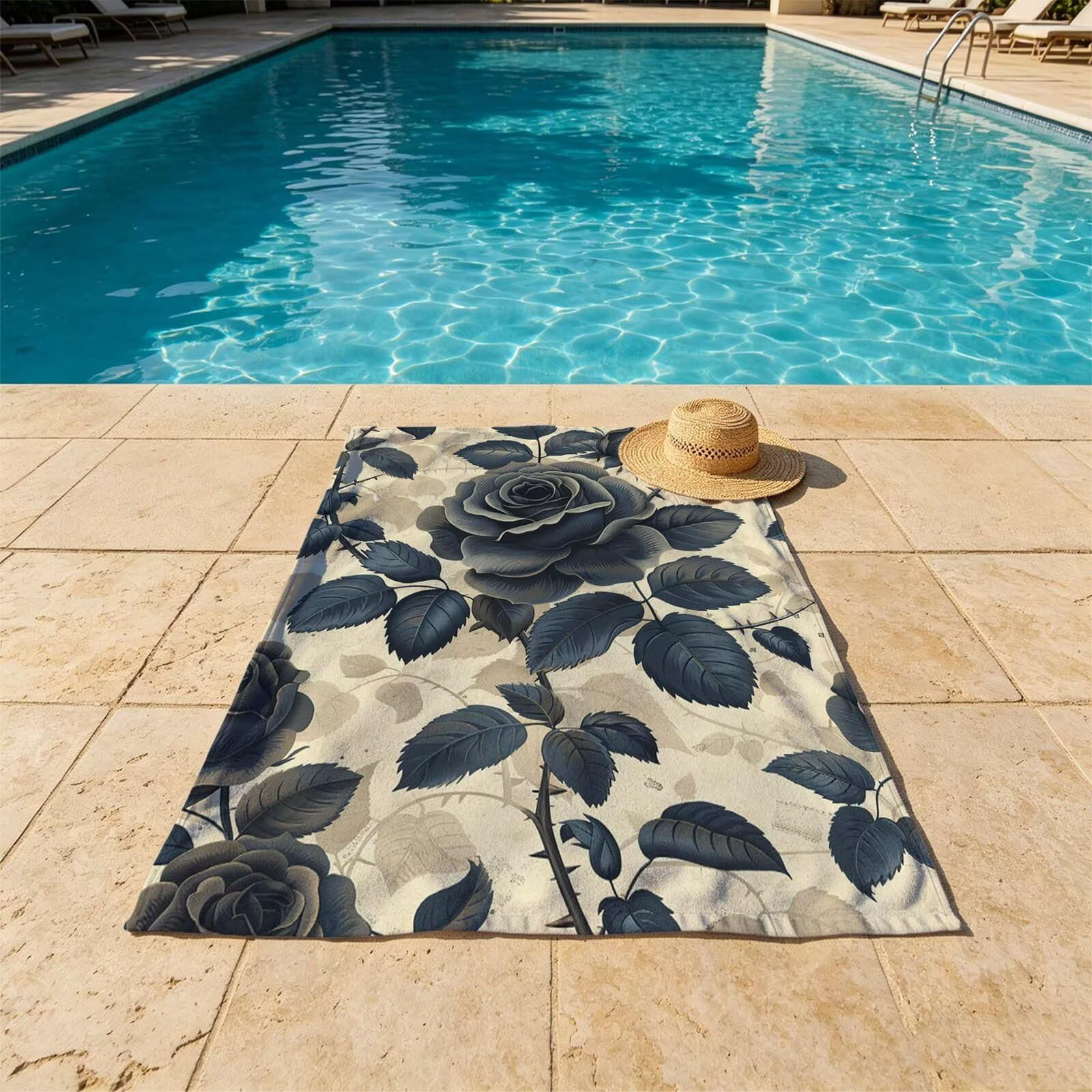 Gris Toalla Playa 220 x 160 Resistente a la Arena Secado rápido Ligero, Toalla Playa Grande 160x220cm Suave Cómodo como Gym Yoga Sauna Toallas Baño Grandes Exterior Travel Essentials Flor XTLS-6421