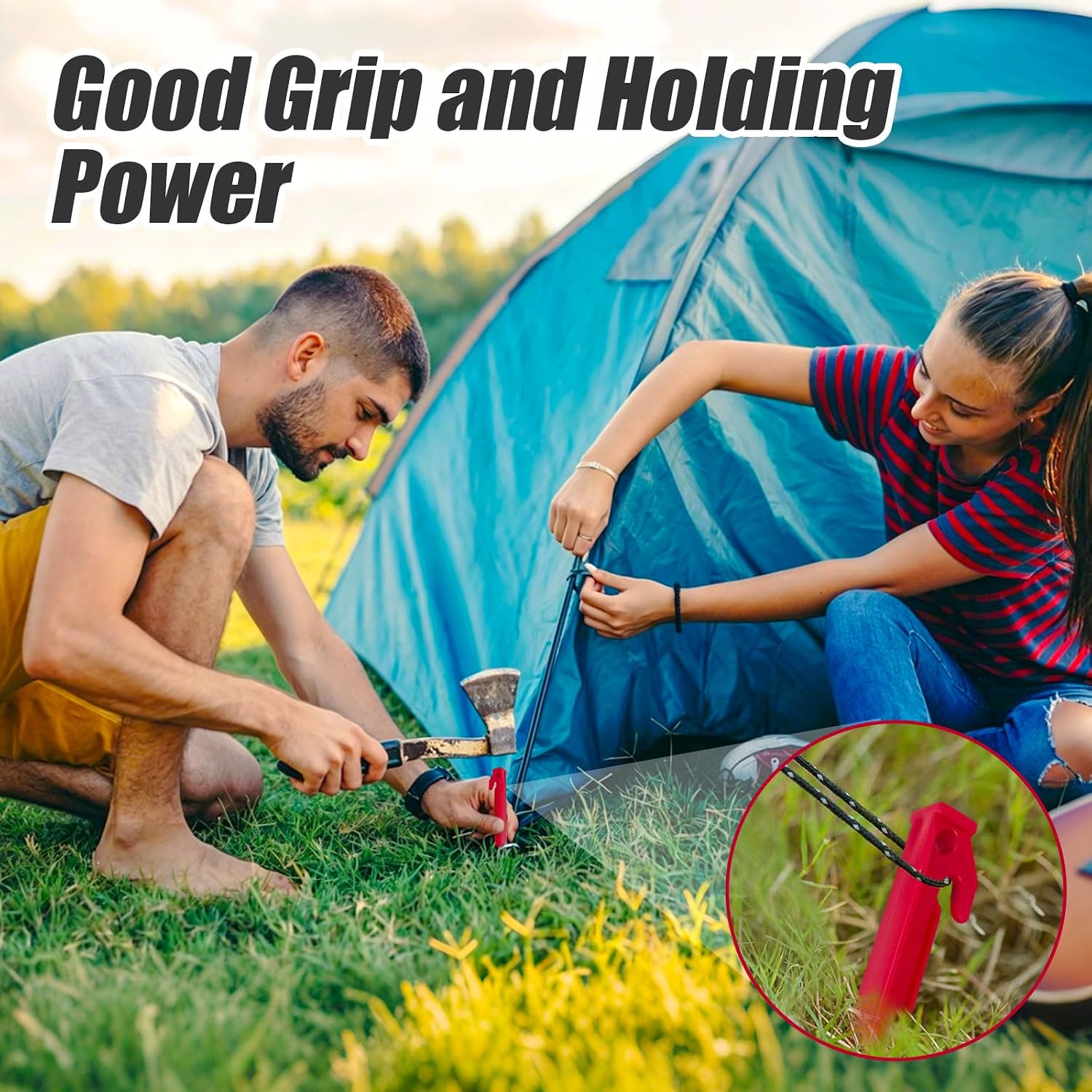 Tent Pegs Garden Stakes, 9'' 12 Pack Durable and Strong Plastic Tent Stakes for Beach Mat, Camping, Hiking, Garden (Red)